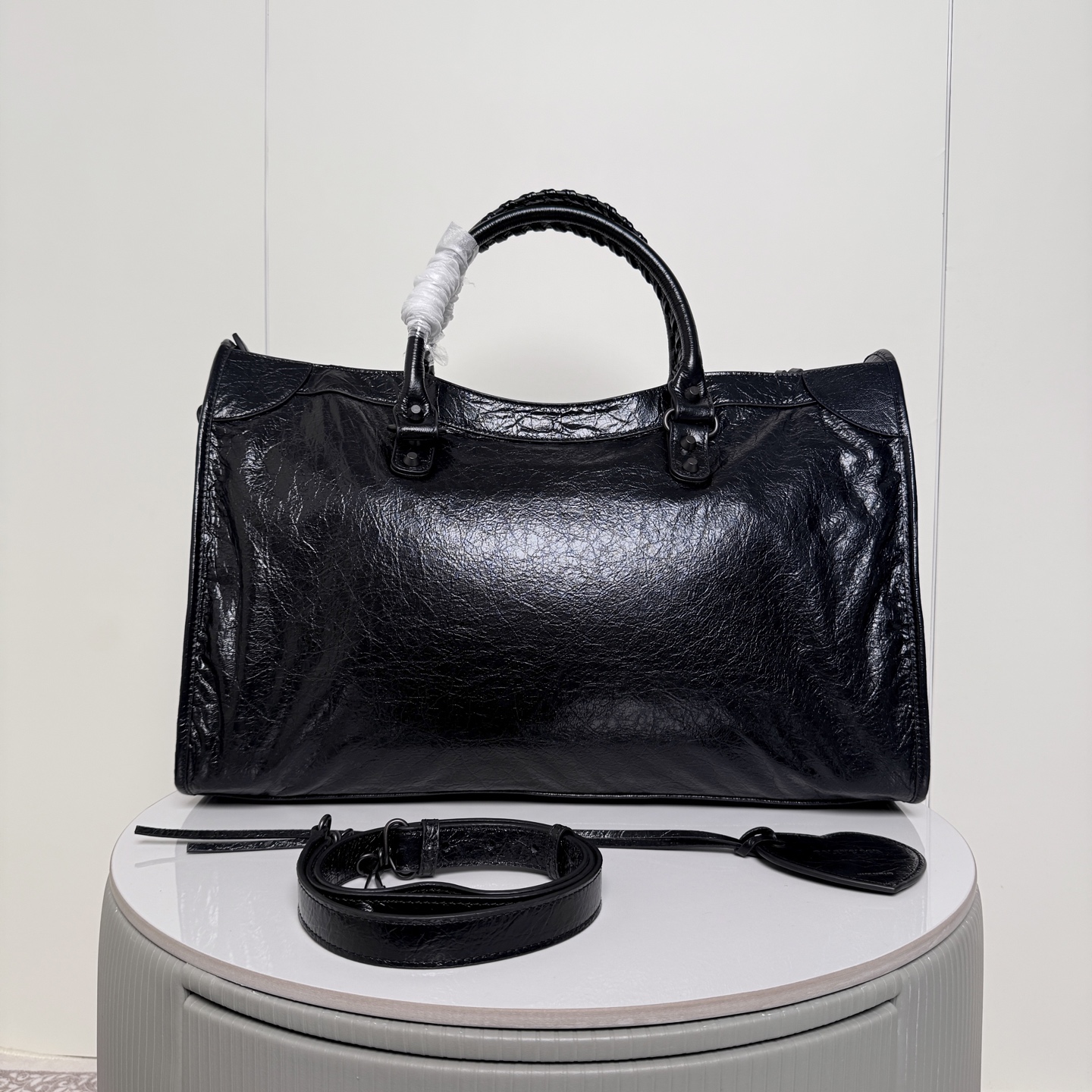 Balenciaga Large Black Moto Top Handle Bag