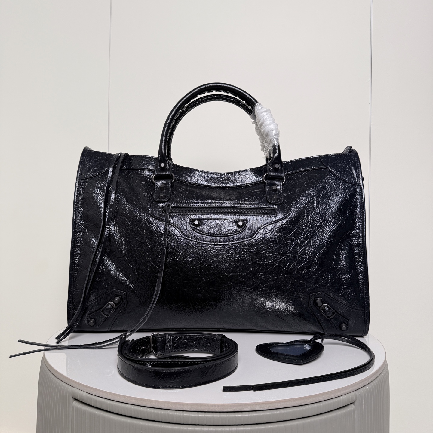 Balenciaga Large Black Moto Top Handle Bag