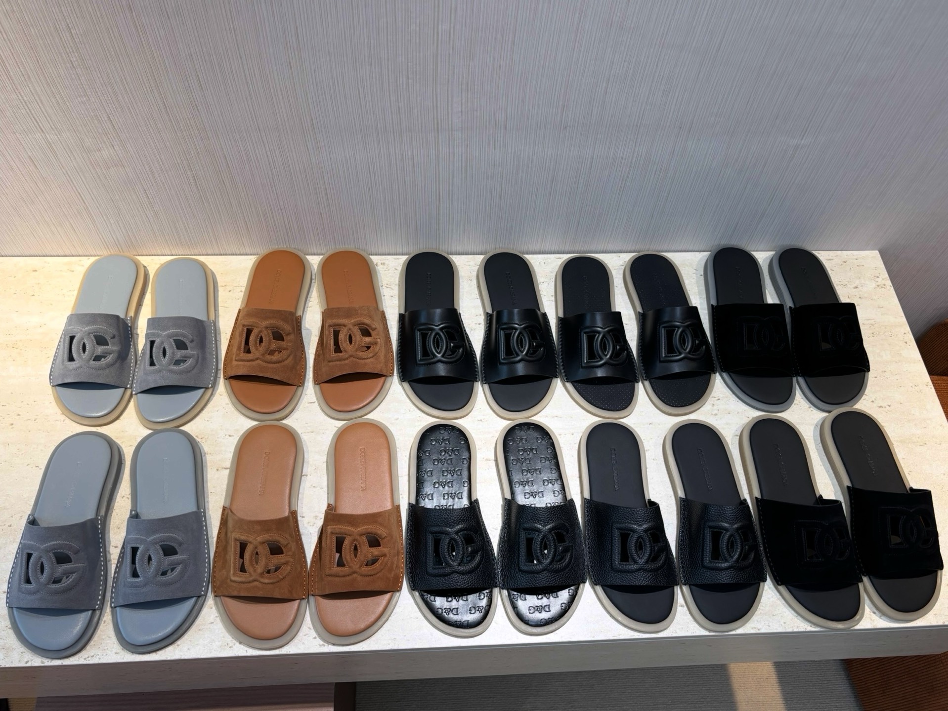 Dolce & Gabbana Men's Leather Logo Slides Sandals, Gray, Sizes 39-44 6 i1746958587979 2755 0 2