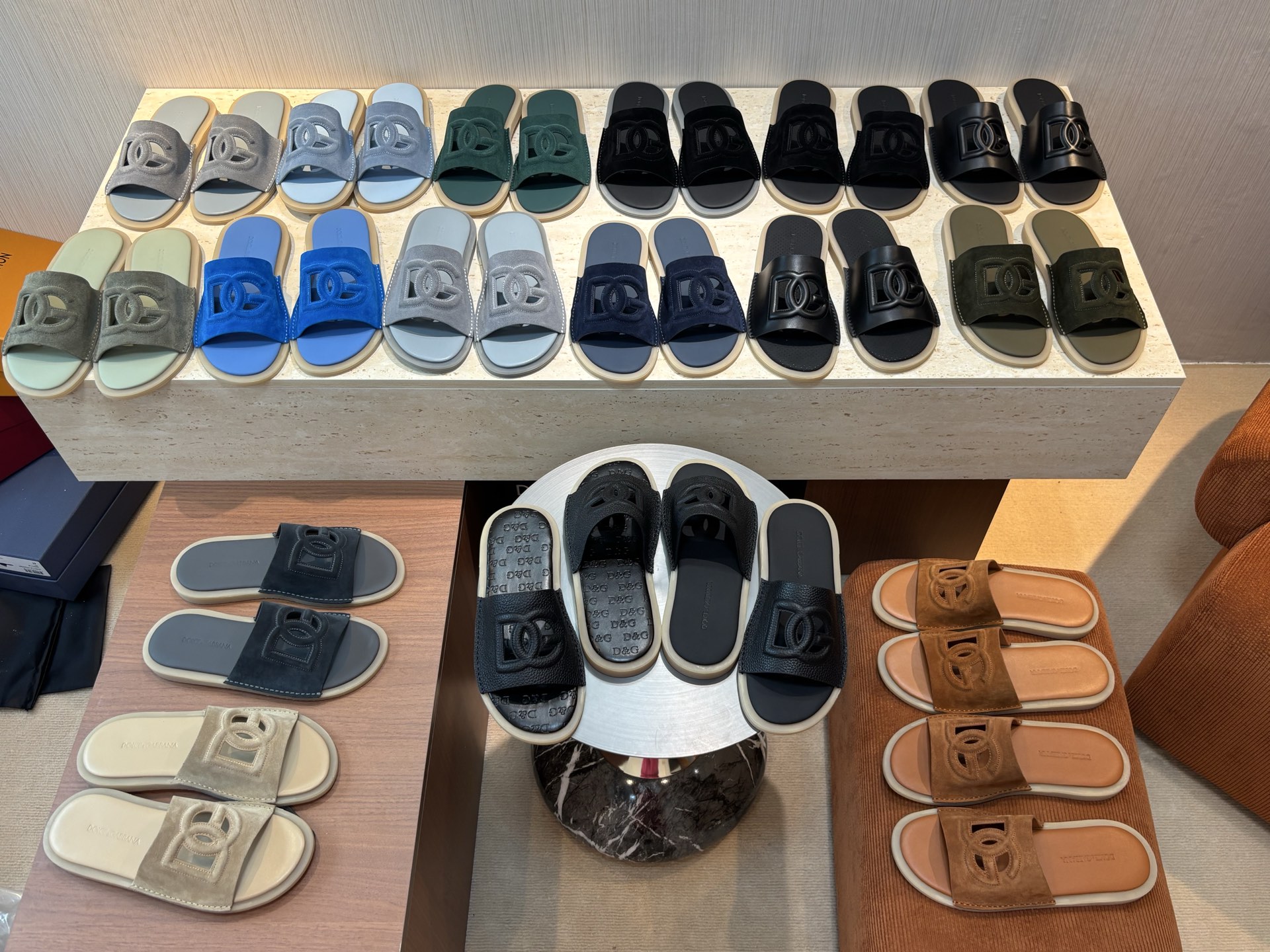 Dolce & Gabbana Men's Leather Logo Embossed Sandals Slides - Blue 6 i1746958588135 990 0 0