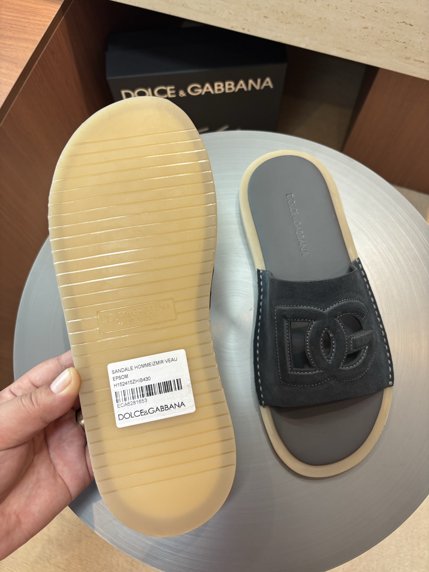 Dolce & Gabbana Men's Leather Logo Slides Sandals, Gray 5 i1746986110781 3146 0 3
