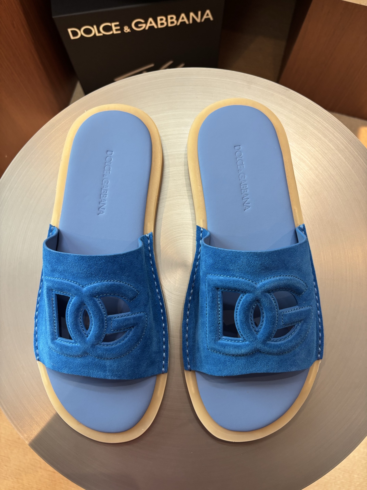 Dolce & Gabbana Men's Leather Logo Embossed Sandals Slides - Blue 2 i1746986274641 1633 0 0