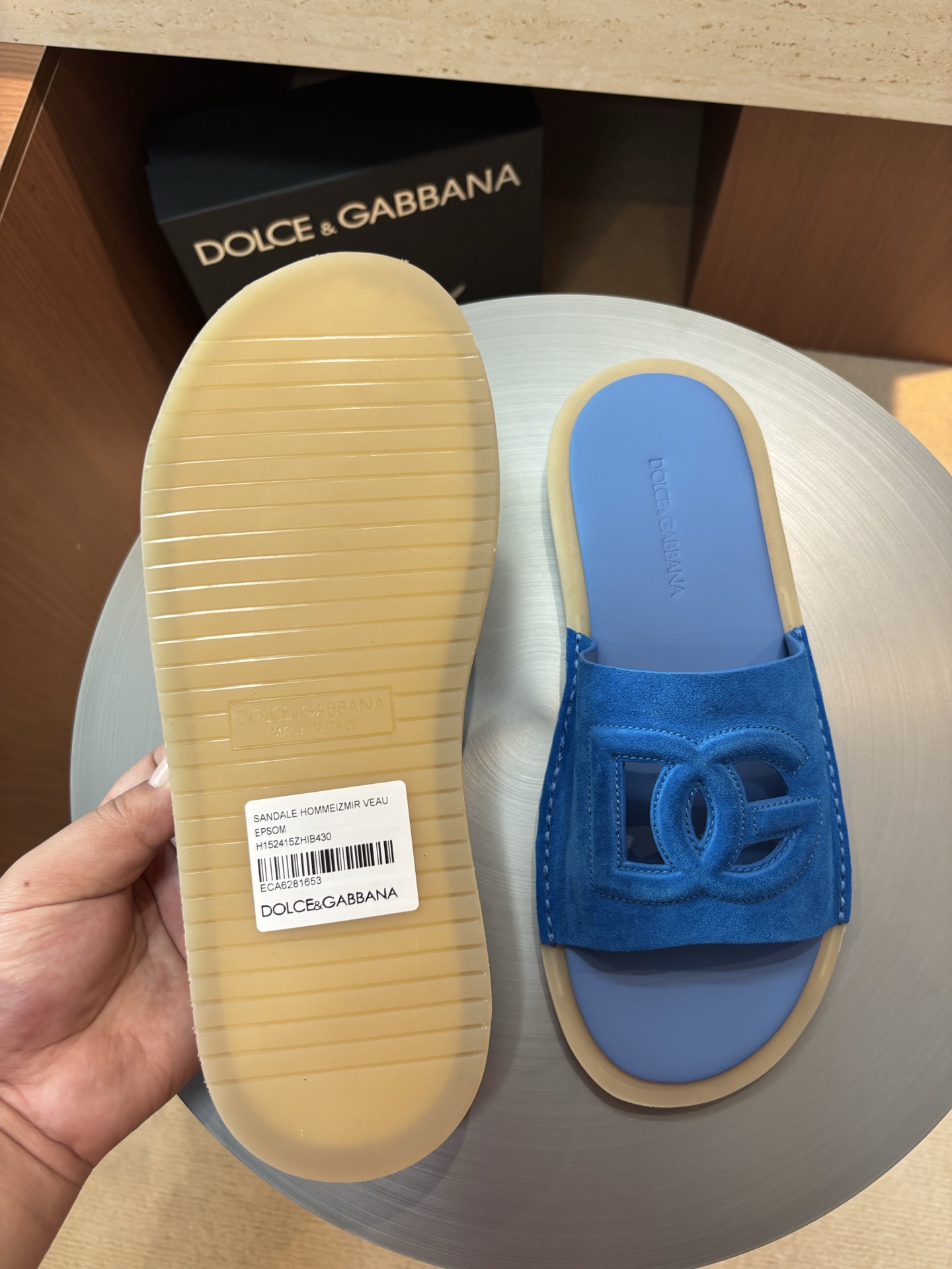 Dolce & Gabbana Men's Leather Logo Embossed Sandals Slides - Blue 5 i1746986274656 2158 0 3
