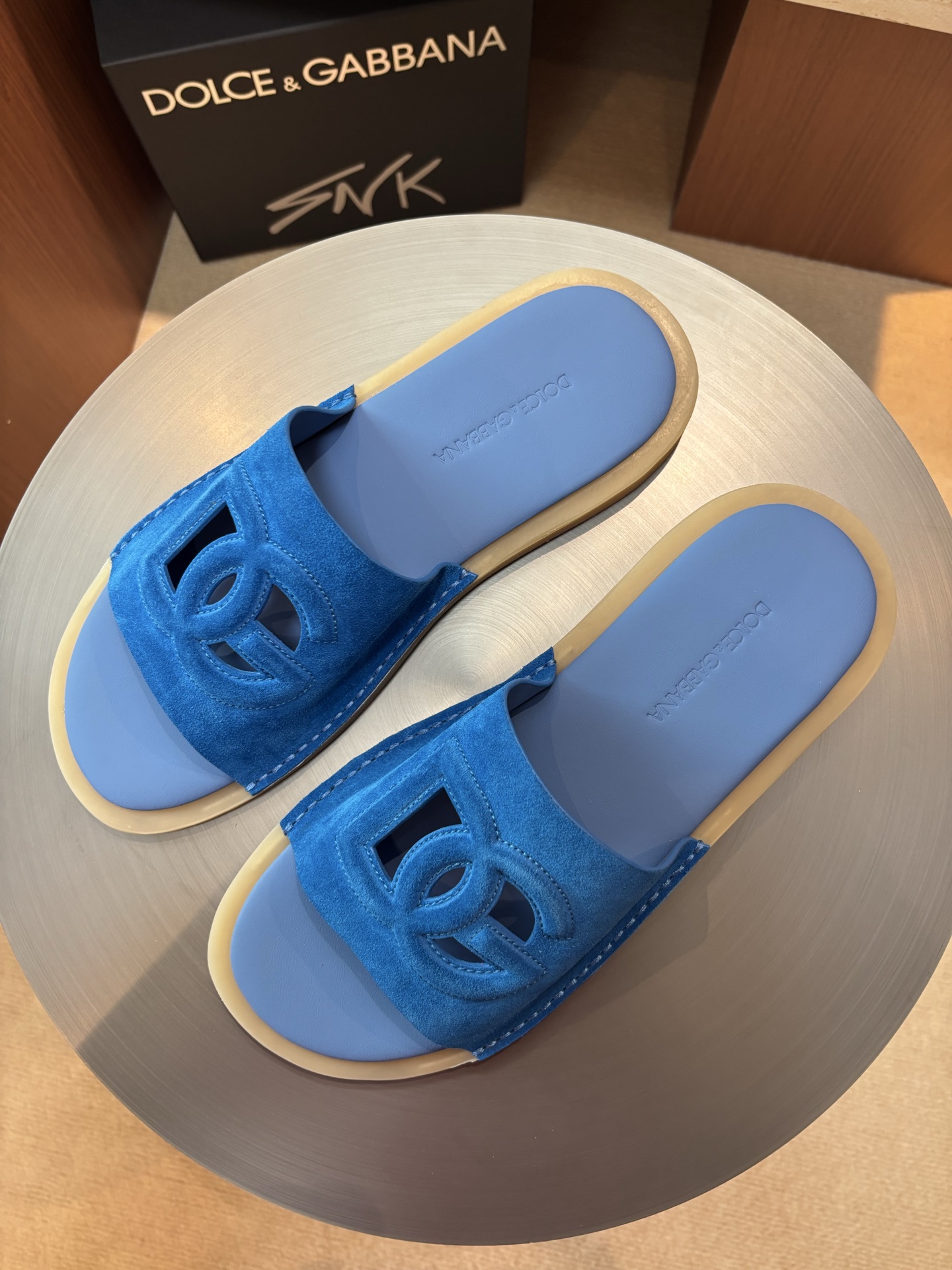 Dolce & Gabbana Men's Leather Logo Embossed Sandals Slides - Blue 3 i1746986274720 8529 0 1