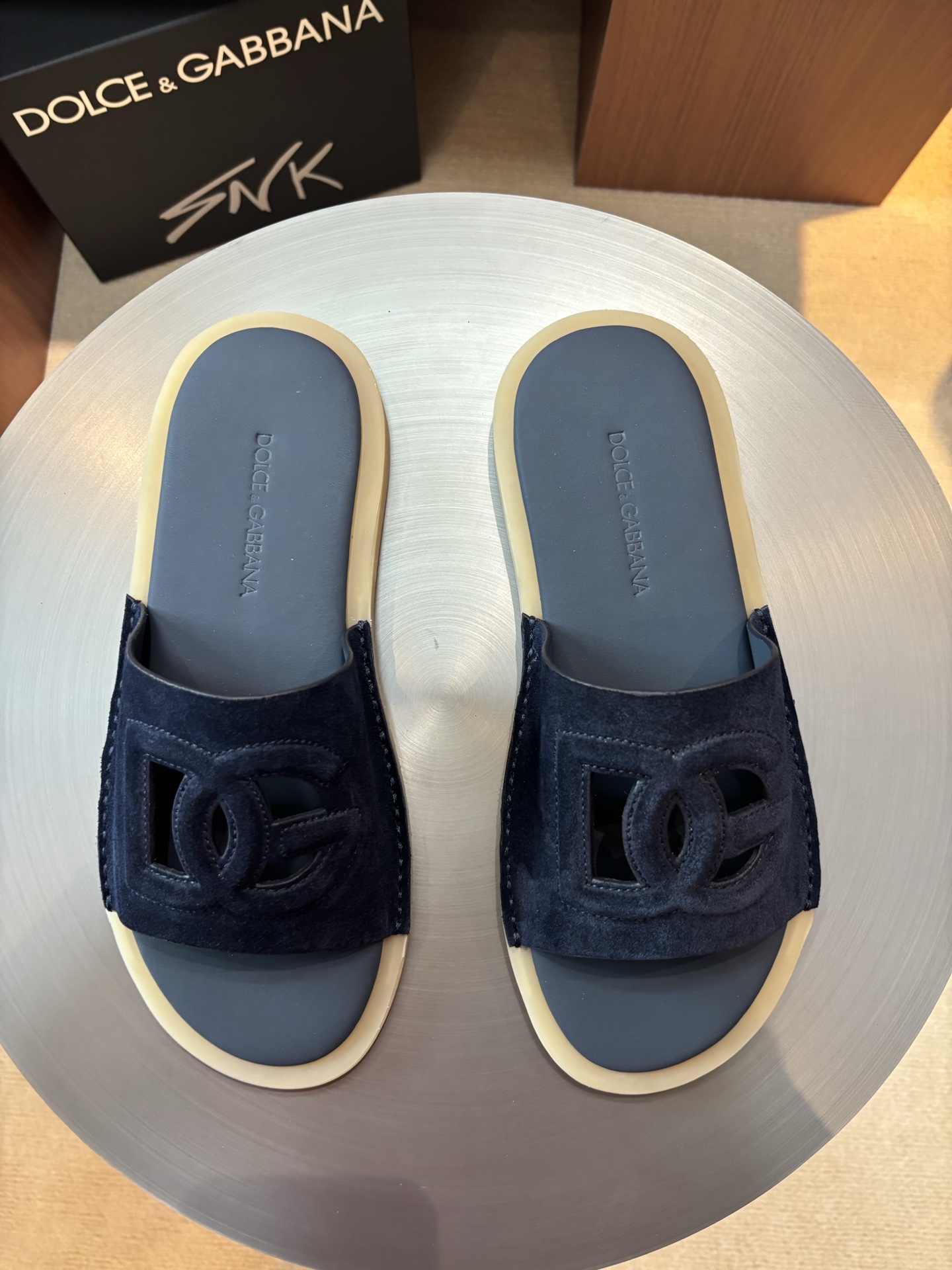 Dolce & Gabbana Leather Logo Men's Slides Sandals, Blue, Sizes 39-44 3 i1746986446015 7691 0 1