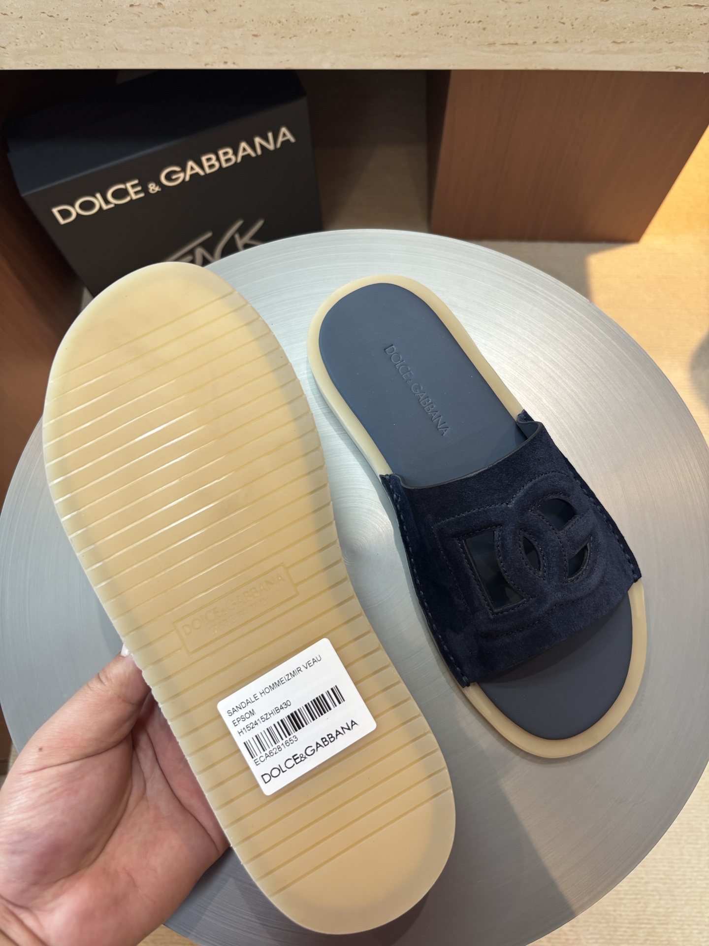 Dolce & Gabbana Leather Logo Men's Slides Sandals, Blue, Sizes 39-44 5 i1746986446133 6675 0 3