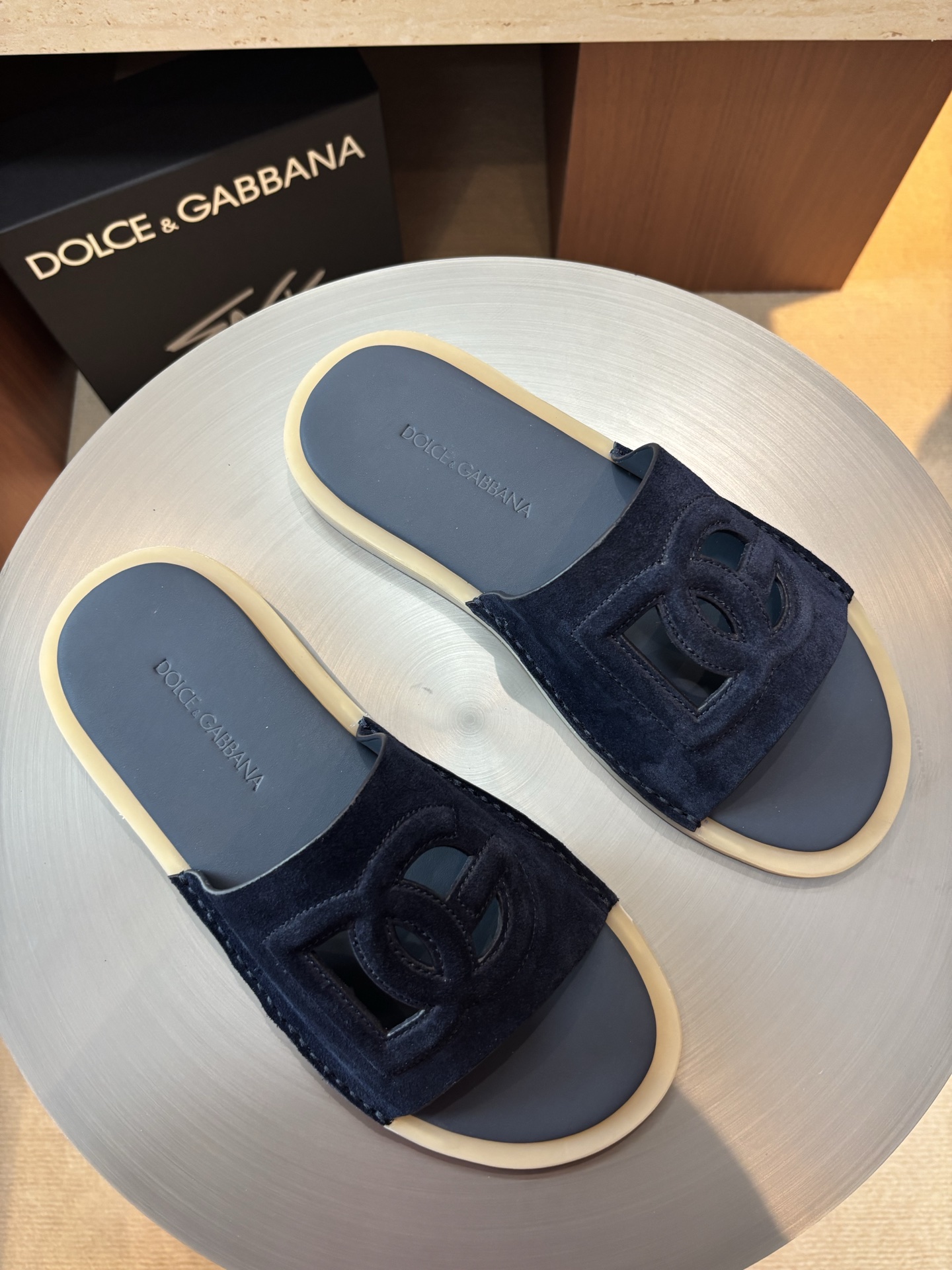 Dolce & Gabbana Leather Logo Men's Slides Sandals, Blue, Sizes 39-44 4 i1746986446163 3380 0 2