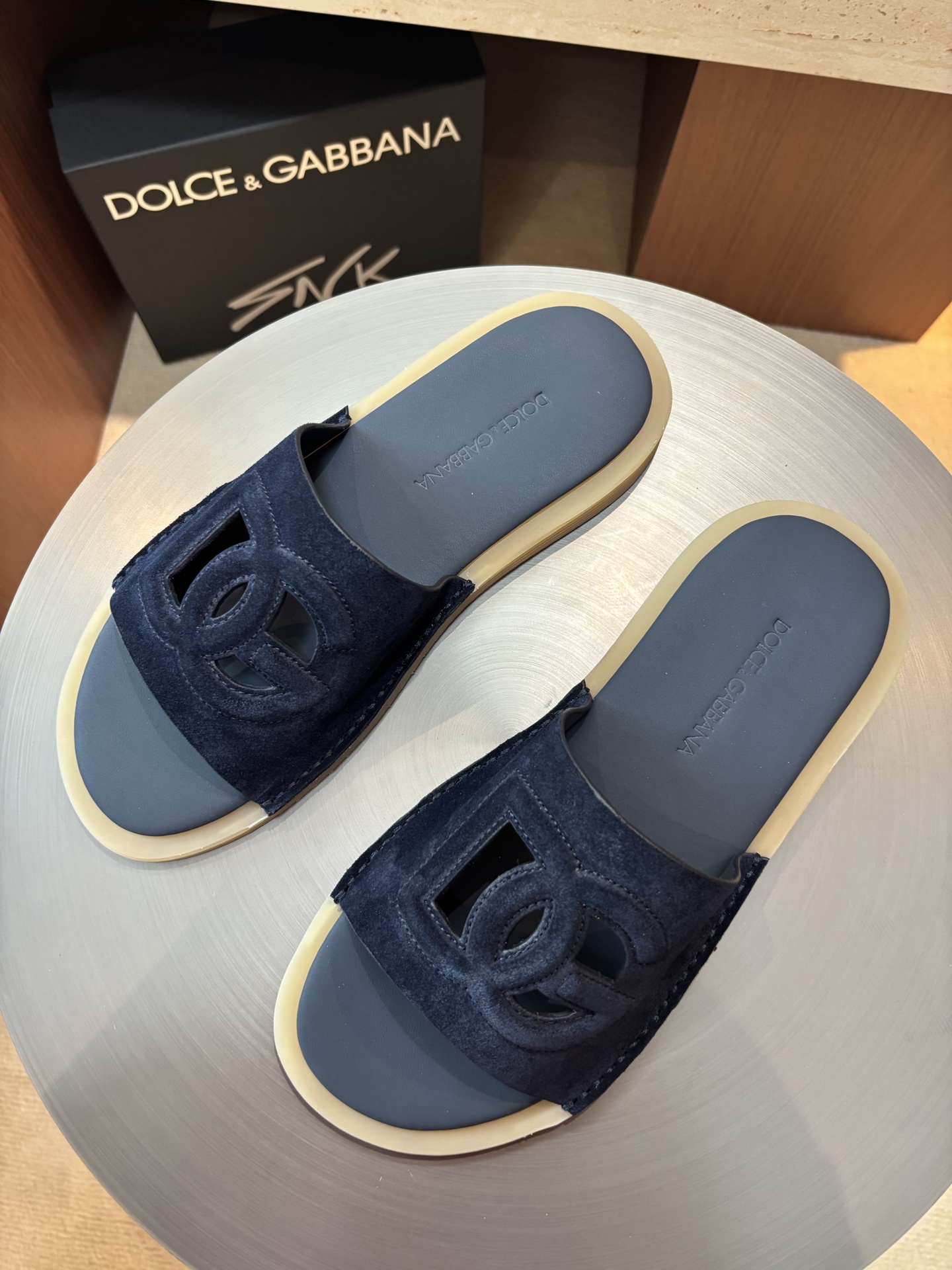 Dolce & Gabbana Leather Logo Men's Slides Sandals, Blue, Sizes 39-44 2 i1746986446178 6236 0 0