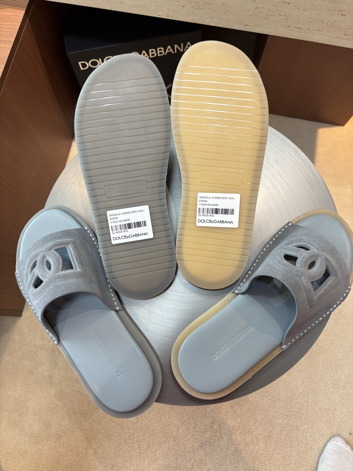 Dolce & Gabbana DG Logo Leather Men's Slides Sandals, Light Blue 6 i1746986521237 1386 0 4