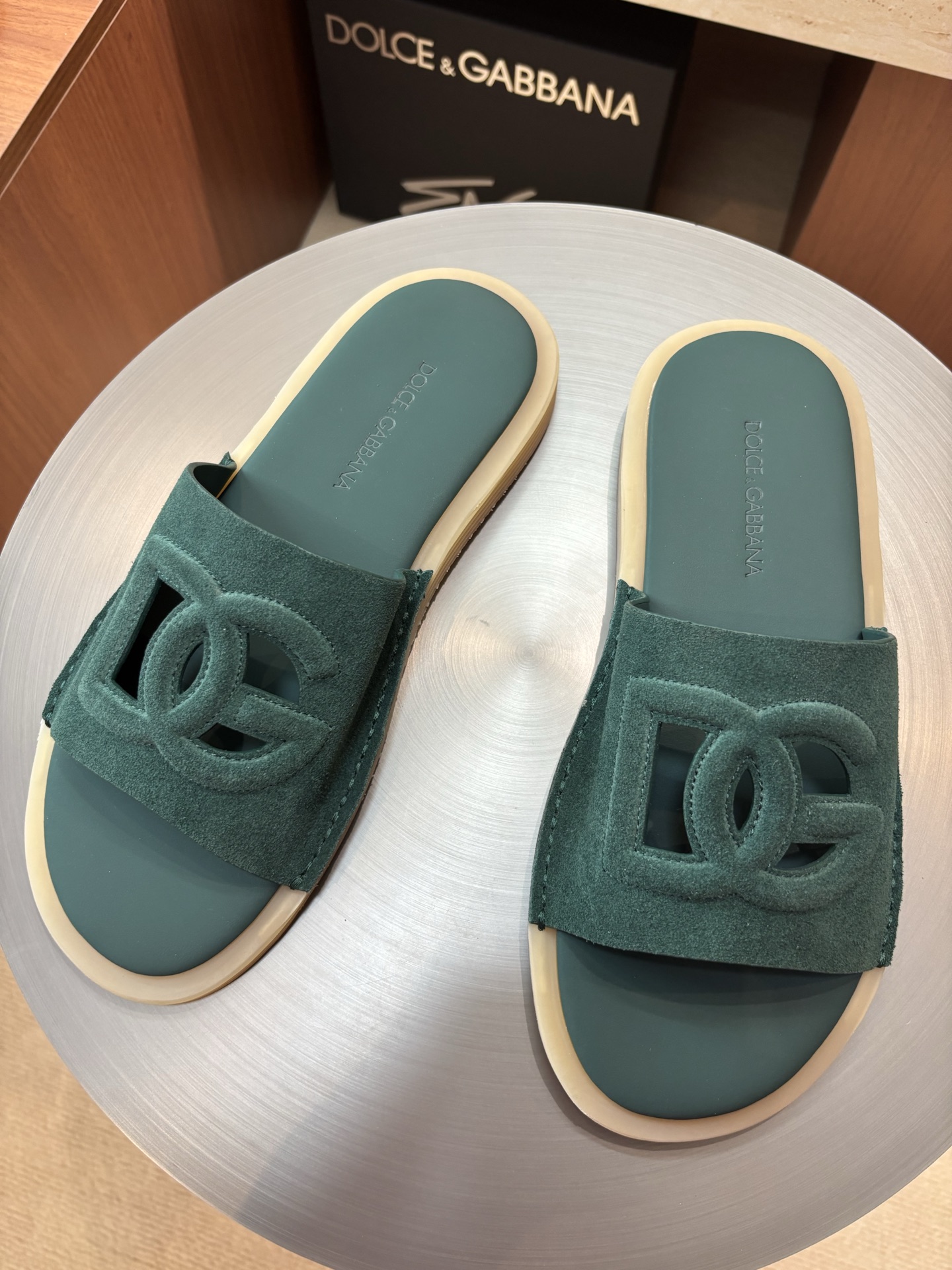 Dolce & Gabbana Men's DG Logo Leather Slides Sandals, Green, Size 39-44 3 i1746986640755 6333 0 1