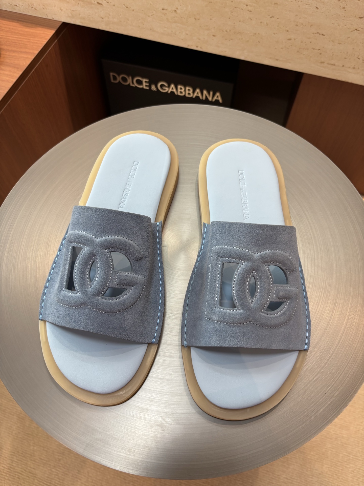 Dolce & Gabbana Men's Leather Logo Slides Sandals, Gray, Sizes 39-44 4 i1746986662928 7527 0 2