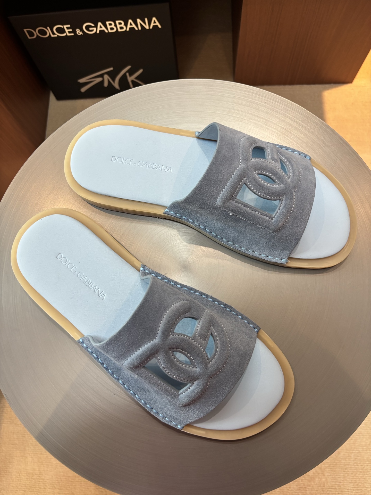 Dolce & Gabbana Men's Leather Logo Slides Sandals, Gray, Sizes 39-44 3 i1746986662952 7849 0 1