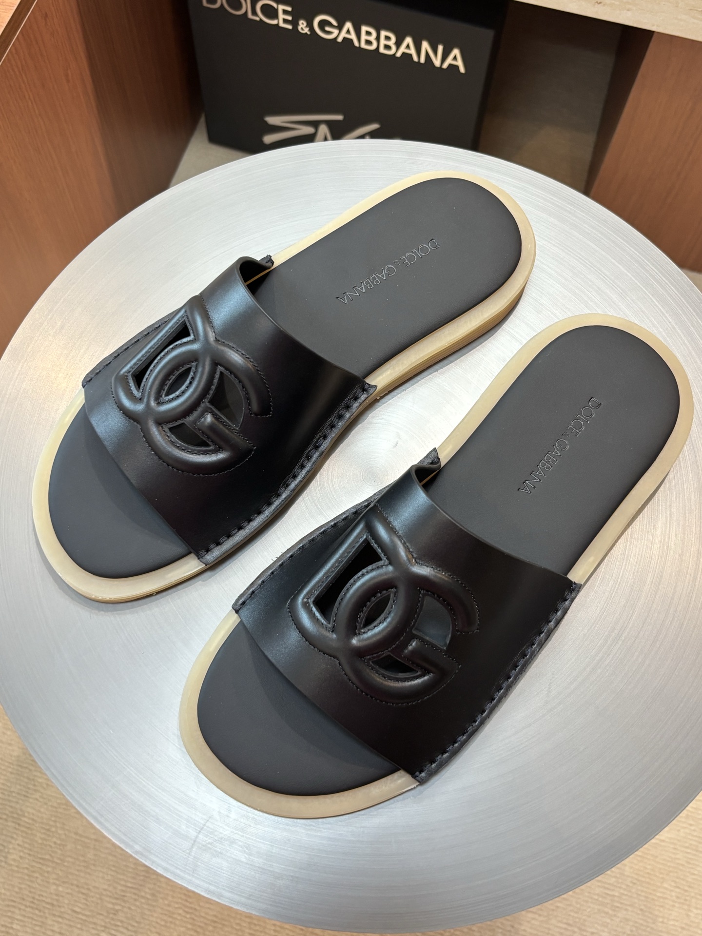 Dolce&Gabbana Leather Logo Slides for Men, Black Calfskin Summer Sandals 2 i1746986802766 1525 0 0