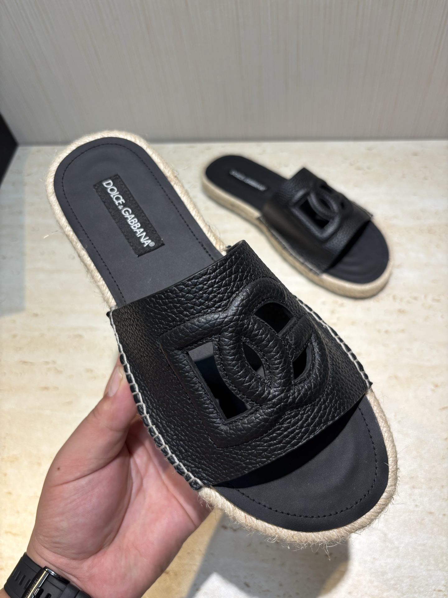 Dolce & Gabbana Men's Leather Logo Espadrille Slides Summer Sandals 6 i1748885133307 3784 0 4
