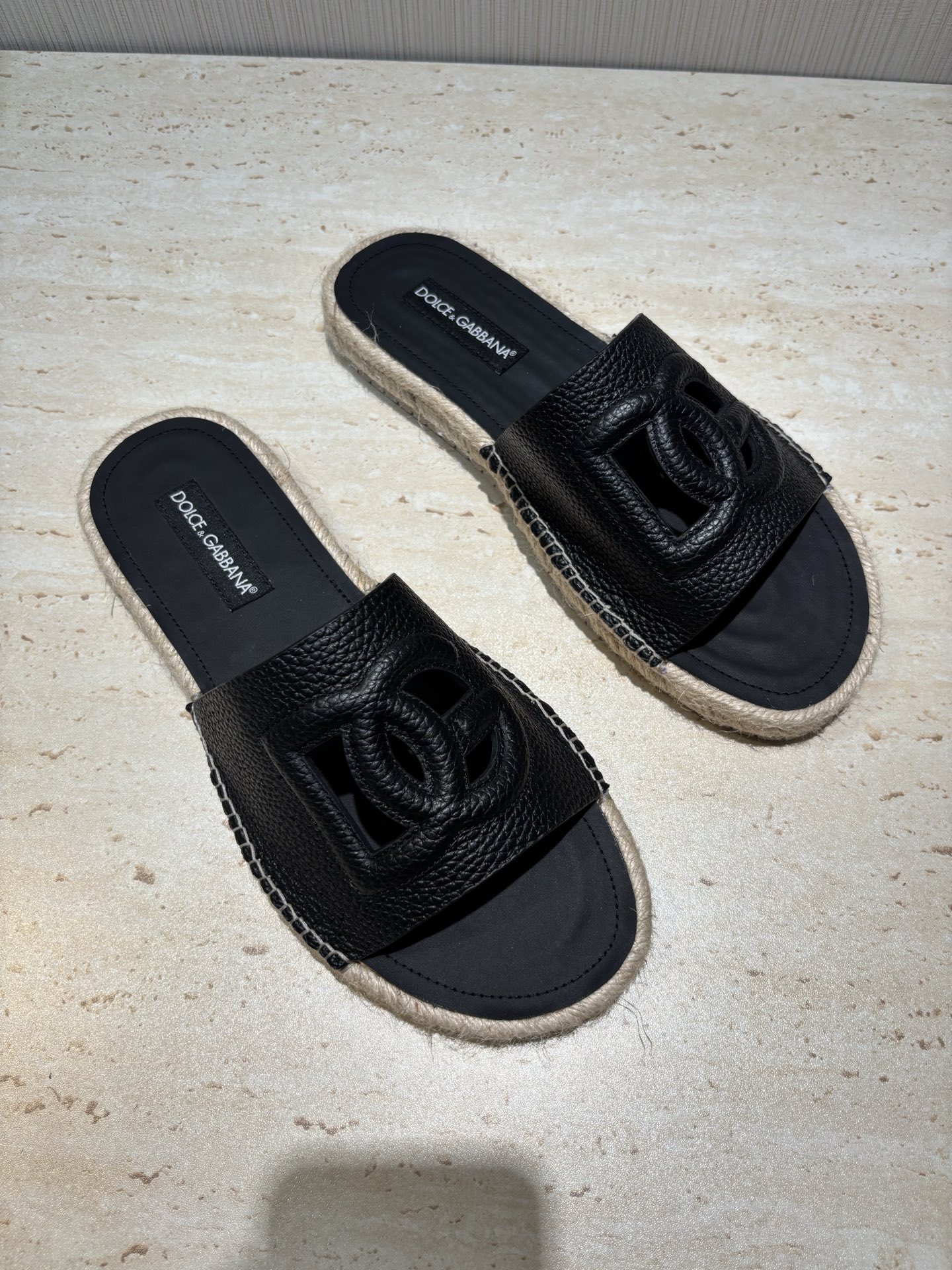 Dolce & Gabbana Men's Leather Logo Espadrille Slides Summer Sandals 4 i1748885135706 6585 0 2