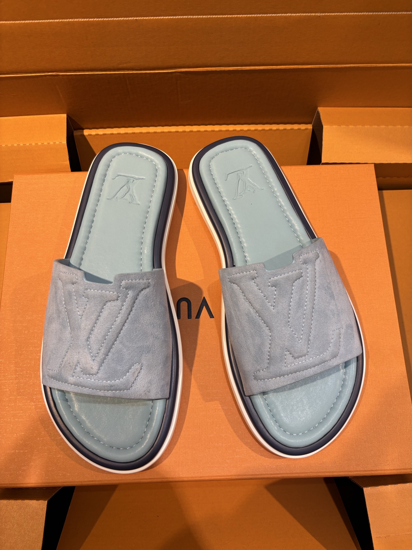Louis Vuitton Oasis Monogram Leather Sandals Slides for Men, Blue