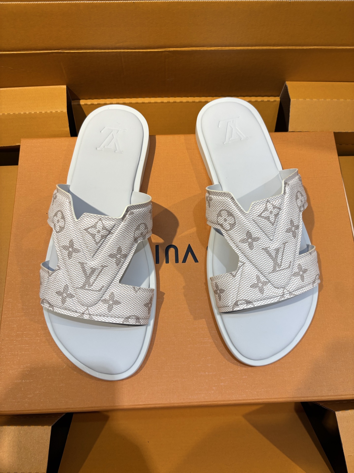 Louis Vuitton Oasis Heren Sandalen Monogram Kalfsleer Lichtgewicht Buitenzool - Wit