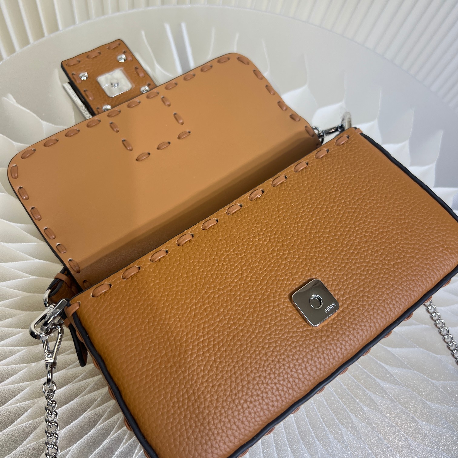 Fendi Baguette Mini Handbag in Brown Cuoio Romano Leather with FF Clasp 5 a1719556437326 5323