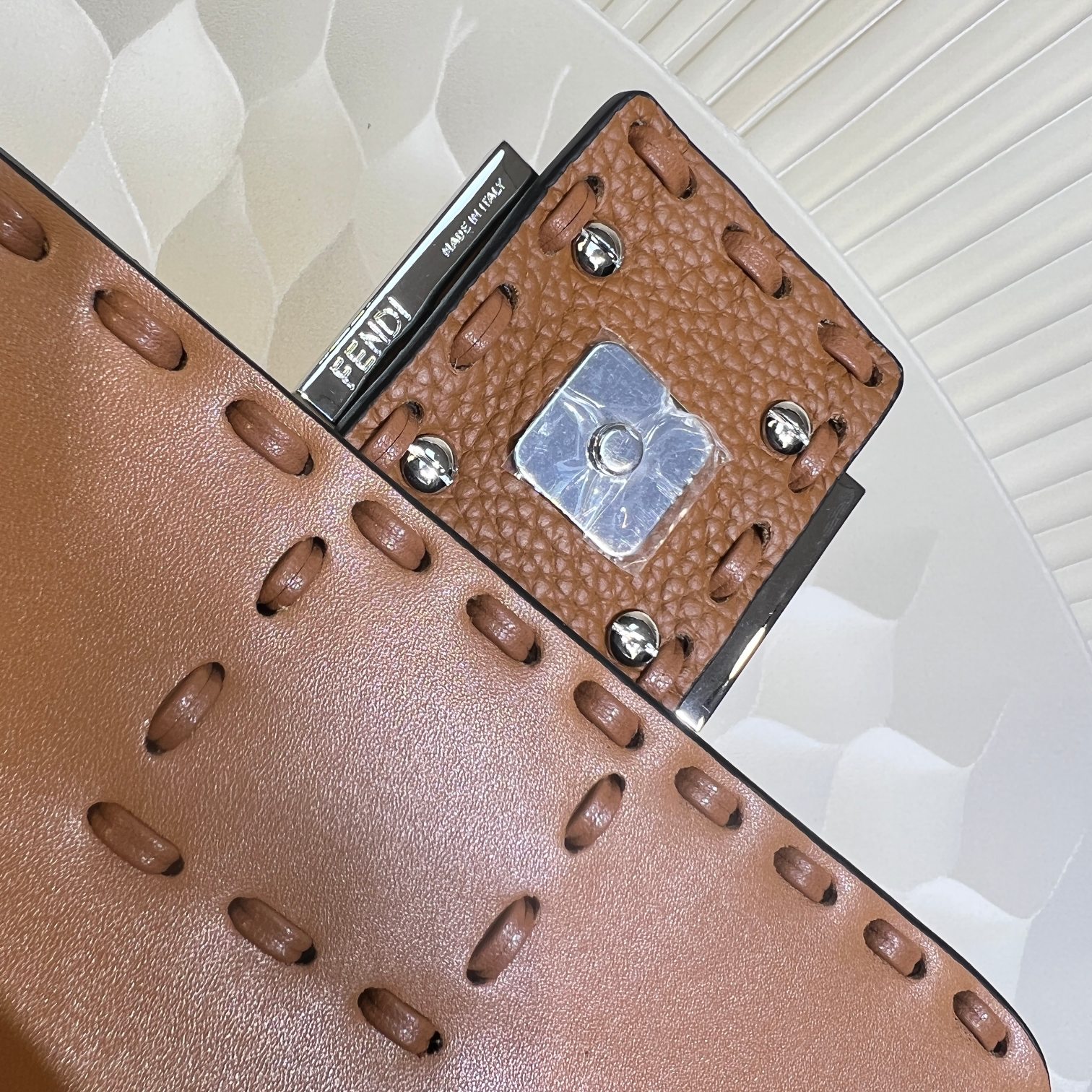 Fendi Baguette Mini Handbag in Brown Cuoio Romano Leather with FF Clasp 6 a1719556437456 0152