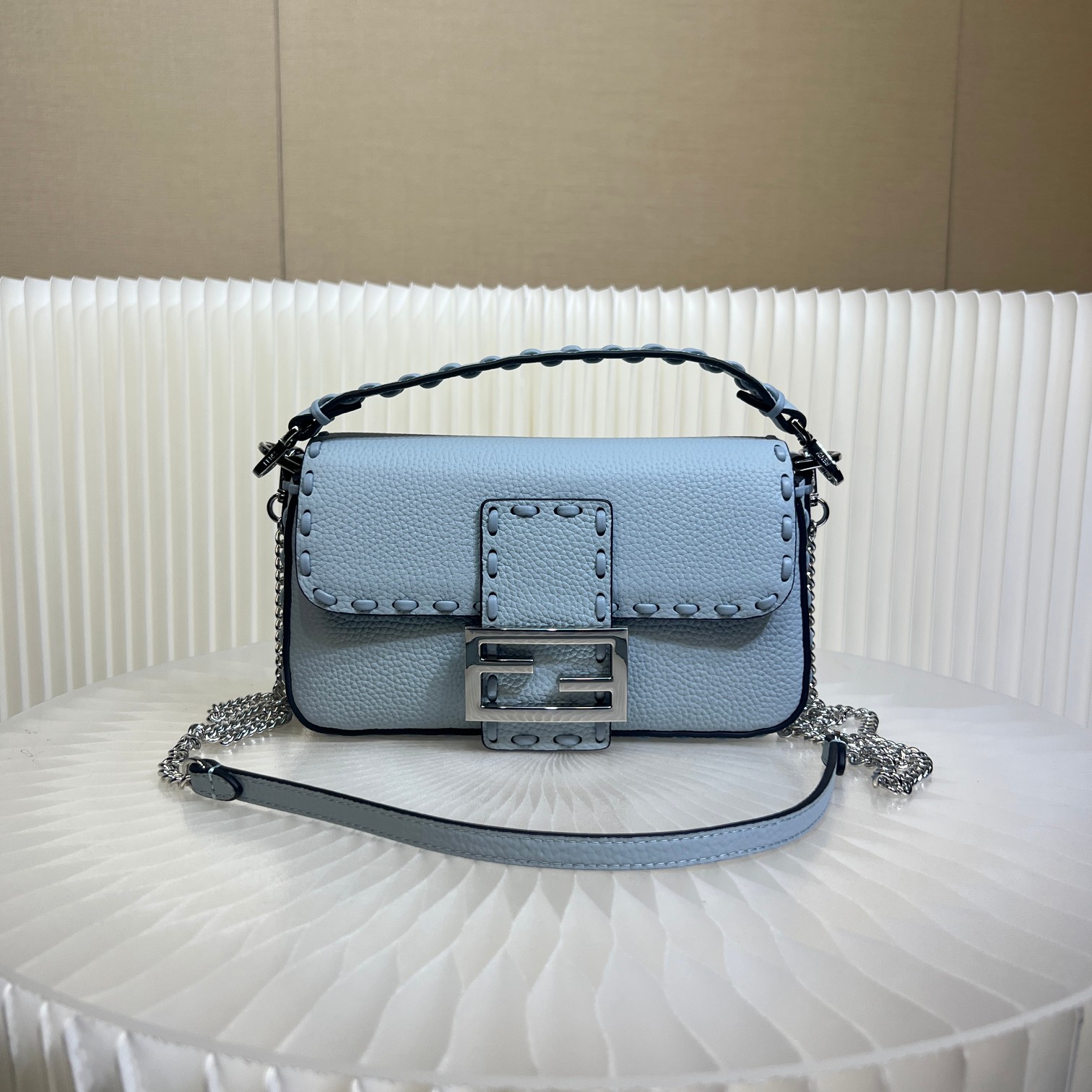 Fendi Baguette Mini Cuoio Romano Leather Crossbody Bag - Light Blue 2 a1719556536203 7836