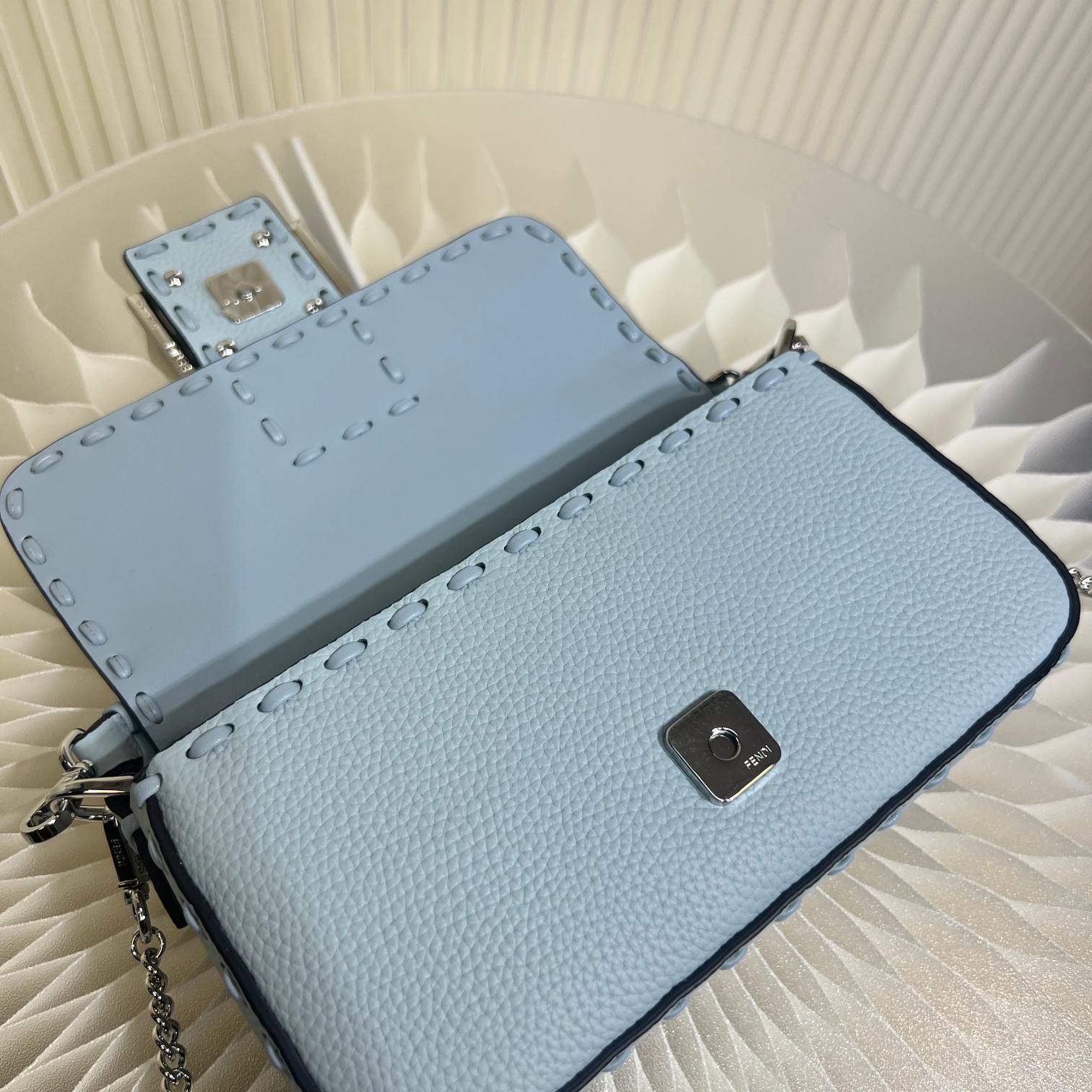 Fendi Baguette Mini Cuoio Romano Leather Crossbody Bag - Light Blue 6 a1719556536273 4386
