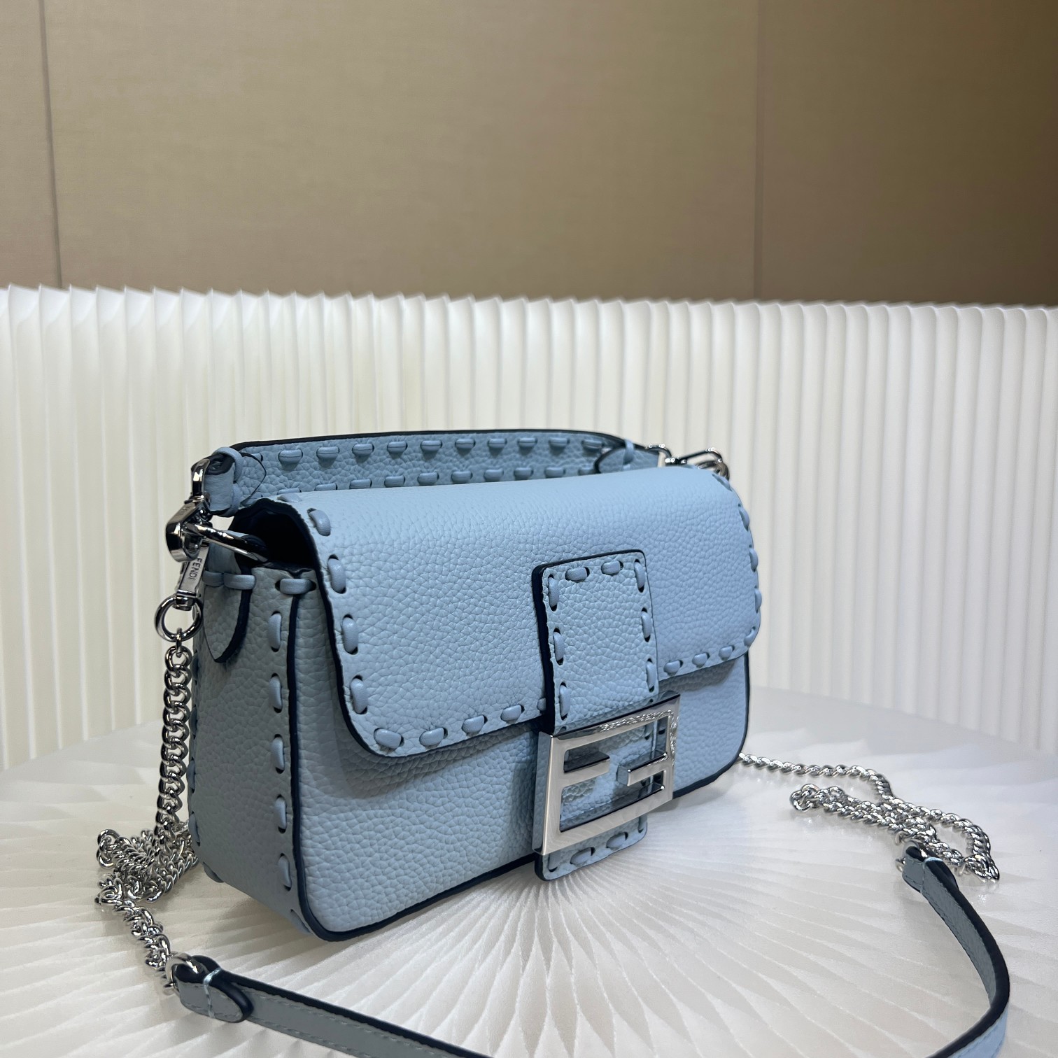 Fendi Baguette Mini Cuoio Romano Leather Crossbody Bag - Light Blue 3 a1719556536342 6146