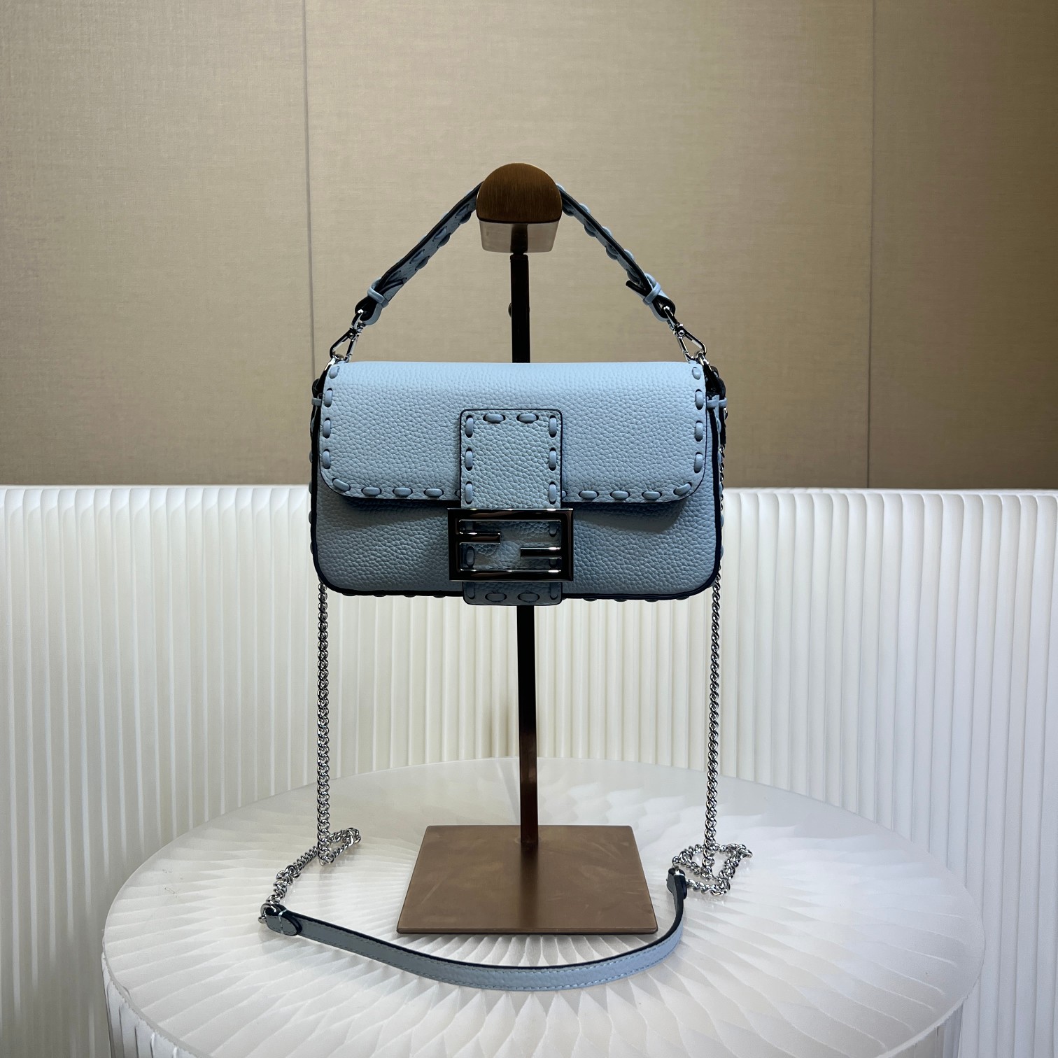 Fendi Baguette Mini Cuoio Romano Leather Crossbody Bag - Light Blue 10 a1719556537160 7103