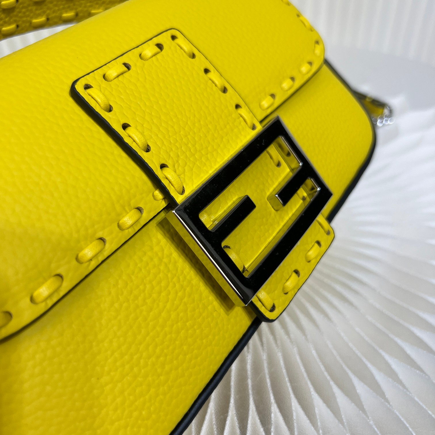 Fendi Baguette Mini Handbag in Yellow Cuoio Romano Leather with Selleria Stitching 5 a1719556655592 4436