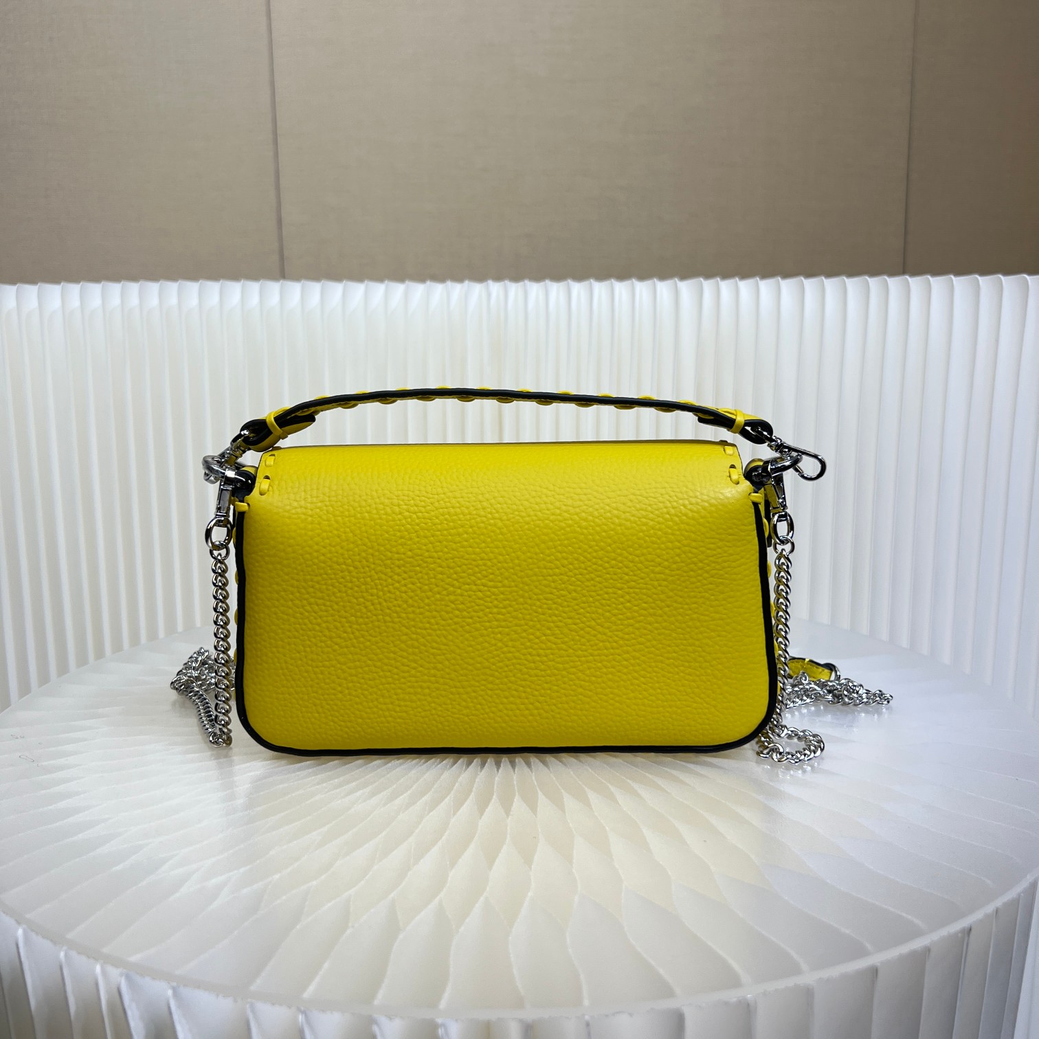 Fendi Baguette Mini Handbag in Yellow Cuoio Romano Leather with Selleria Stitching 4 a1719556655652 2310