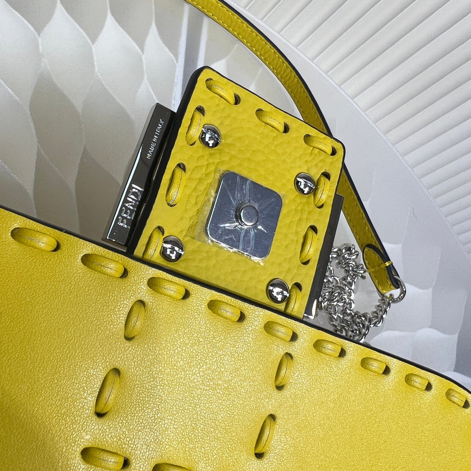 Fendi Baguette Mini Handbag in Yellow Cuoio Romano Leather with Selleria Stitching 7 a1719556655655 6013