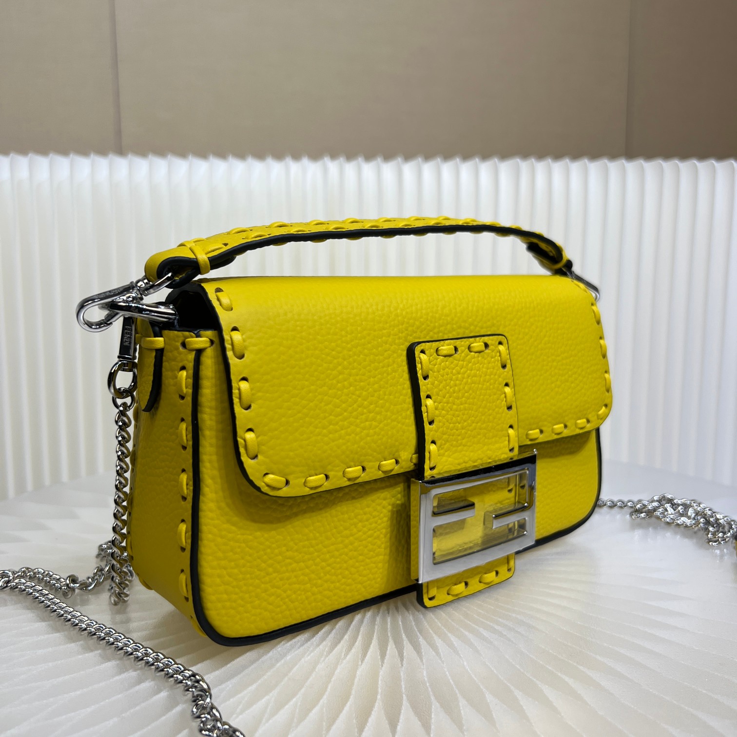 Fendi Baguette Mini Handbag in Yellow Cuoio Romano Leather with Selleria Stitching 3 a1719556655657 7442