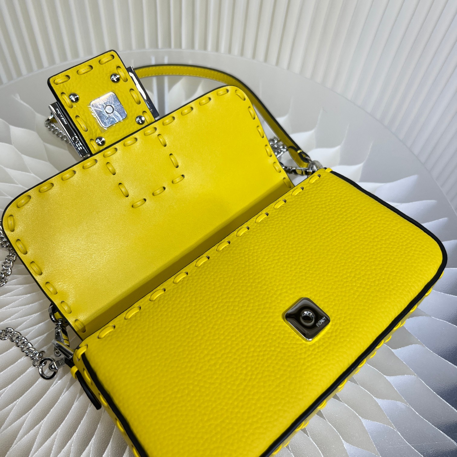 Fendi Baguette Mini Handbag in Yellow Cuoio Romano Leather with Selleria Stitching 6 a1719556655862 5087