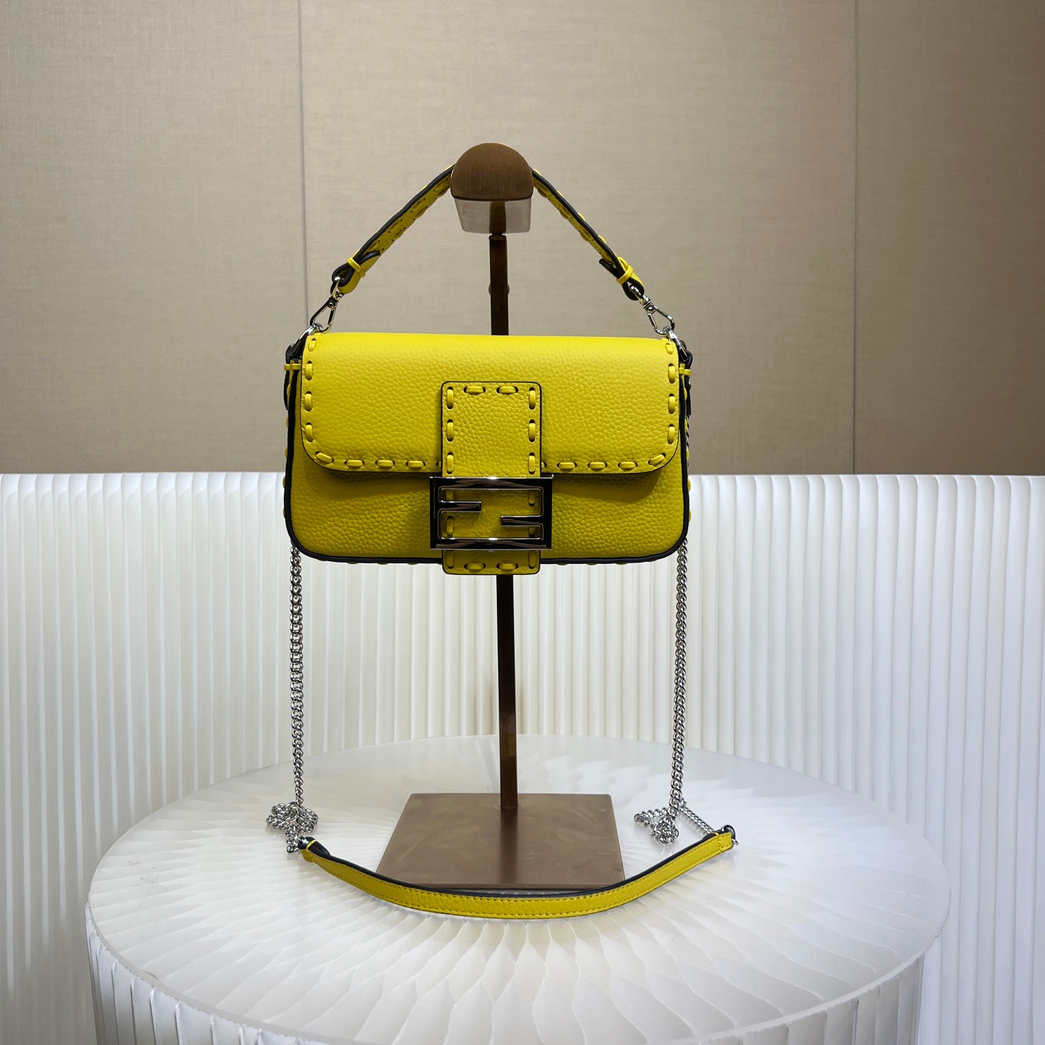 Fendi Baguette Mini Handbag in Yellow Cuoio Romano Leather with Selleria Stitching 10 a1719556656463 2740