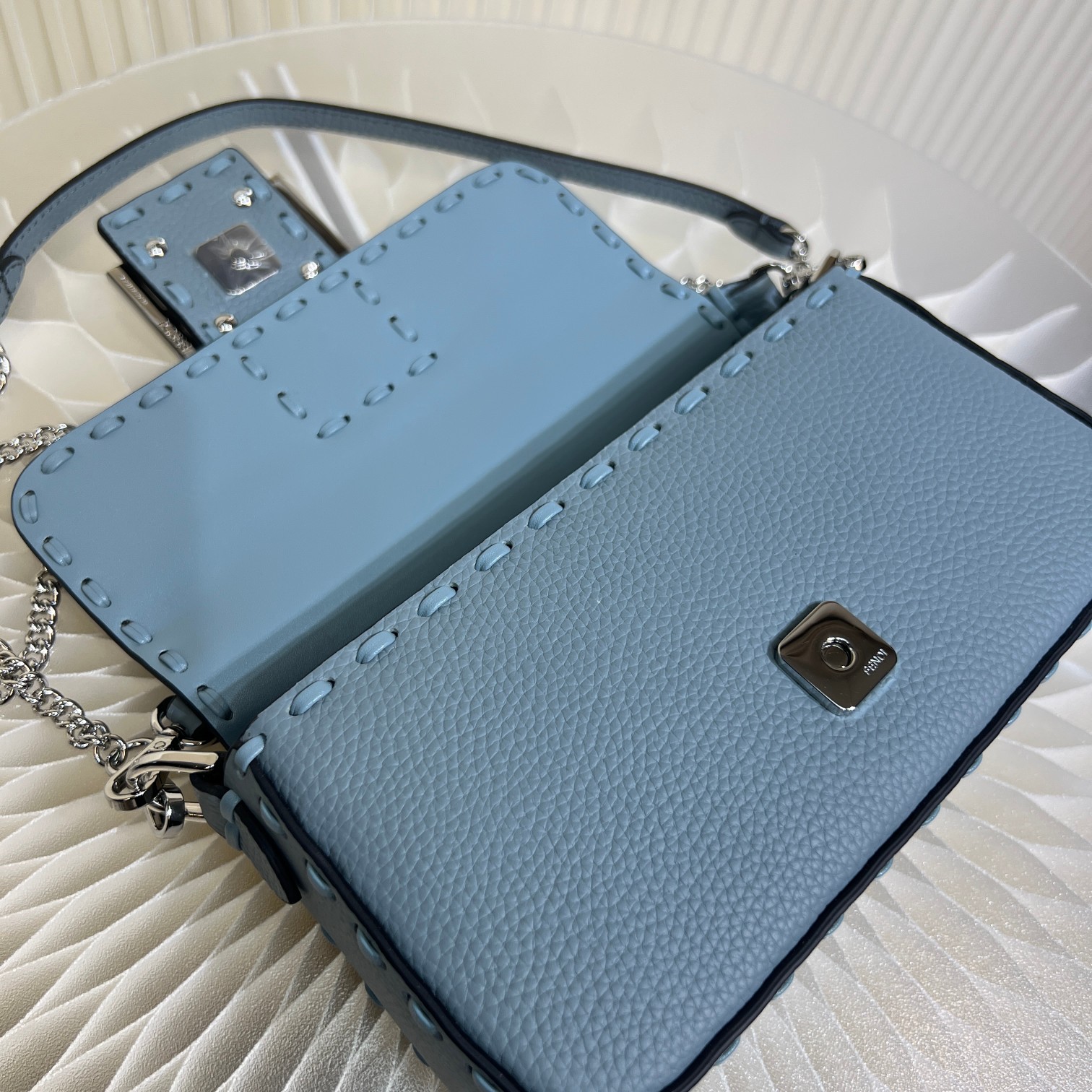 Fendi Baguette Mini Handbag in Blue Cuoio Romano Leather with FF Clasp 6 a1719556726659 4866