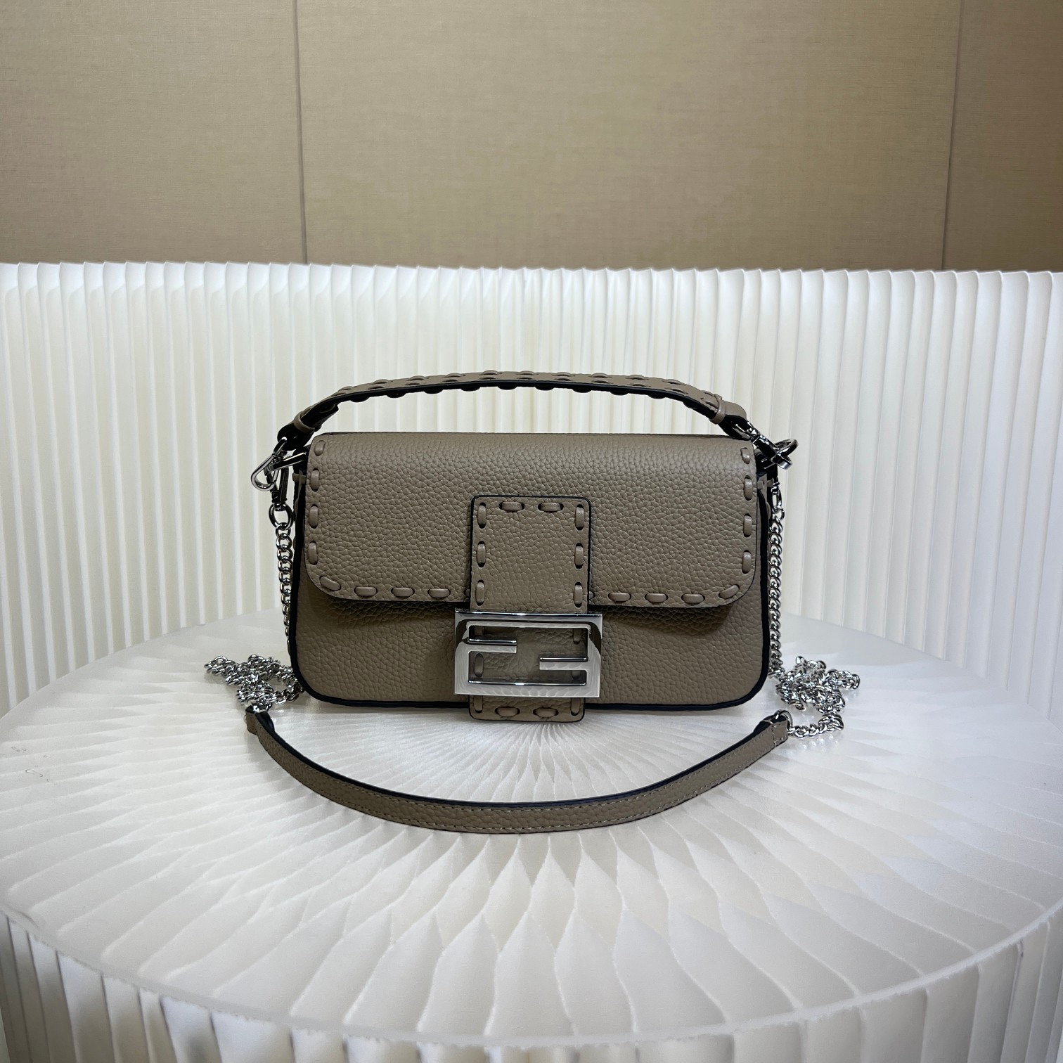 Fendi Baguette Mini Handbag in Gray Cuoio Romano Leather with FF Clasp 2 a1719557041270 5881