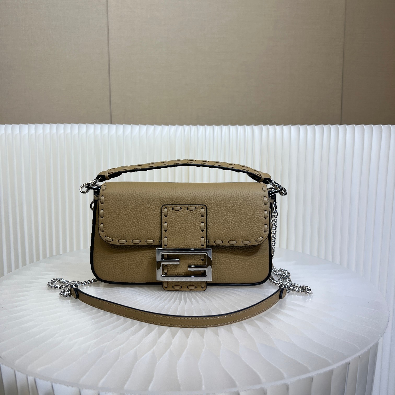 Fendi Baguette Mini Handbag in Cuoio Romano Leather with FF Clasp 1 a1719557116140 0455
