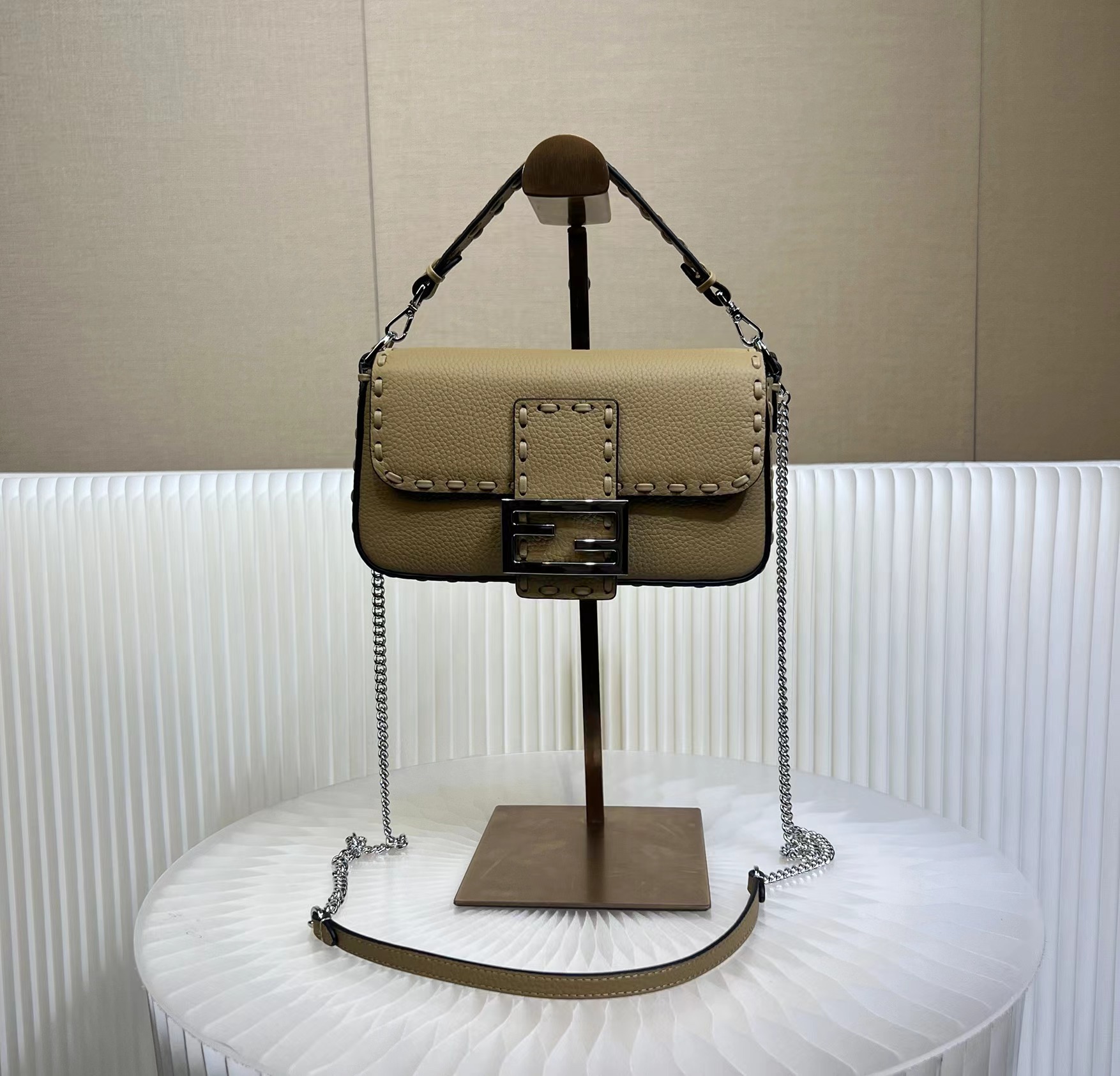 Fendi Baguette Mini Handbag in Cuoio Romano Leather with FF Clasp 9 a1719557116875 3005