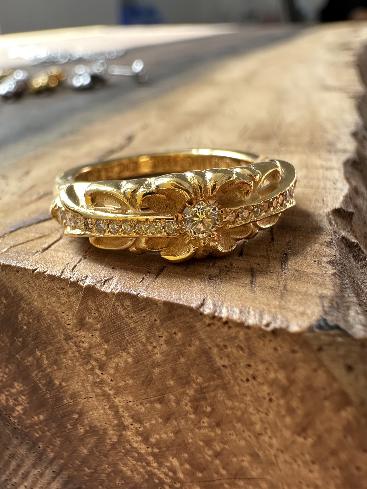 Ring, Gold-Plated Diamond Custom, Custom 22k Solid Gold