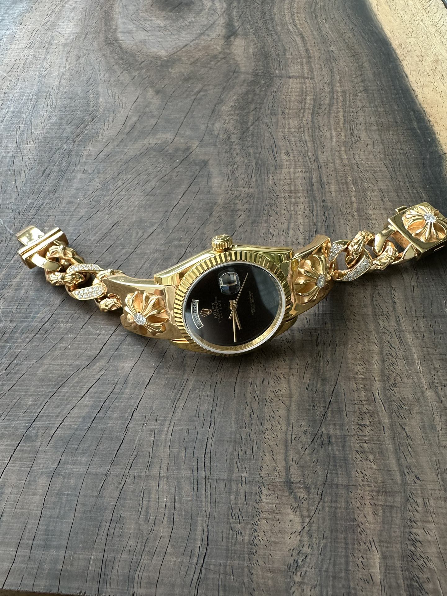 Watch modification, gold-plated diamond-set custom, 22K real gold custom