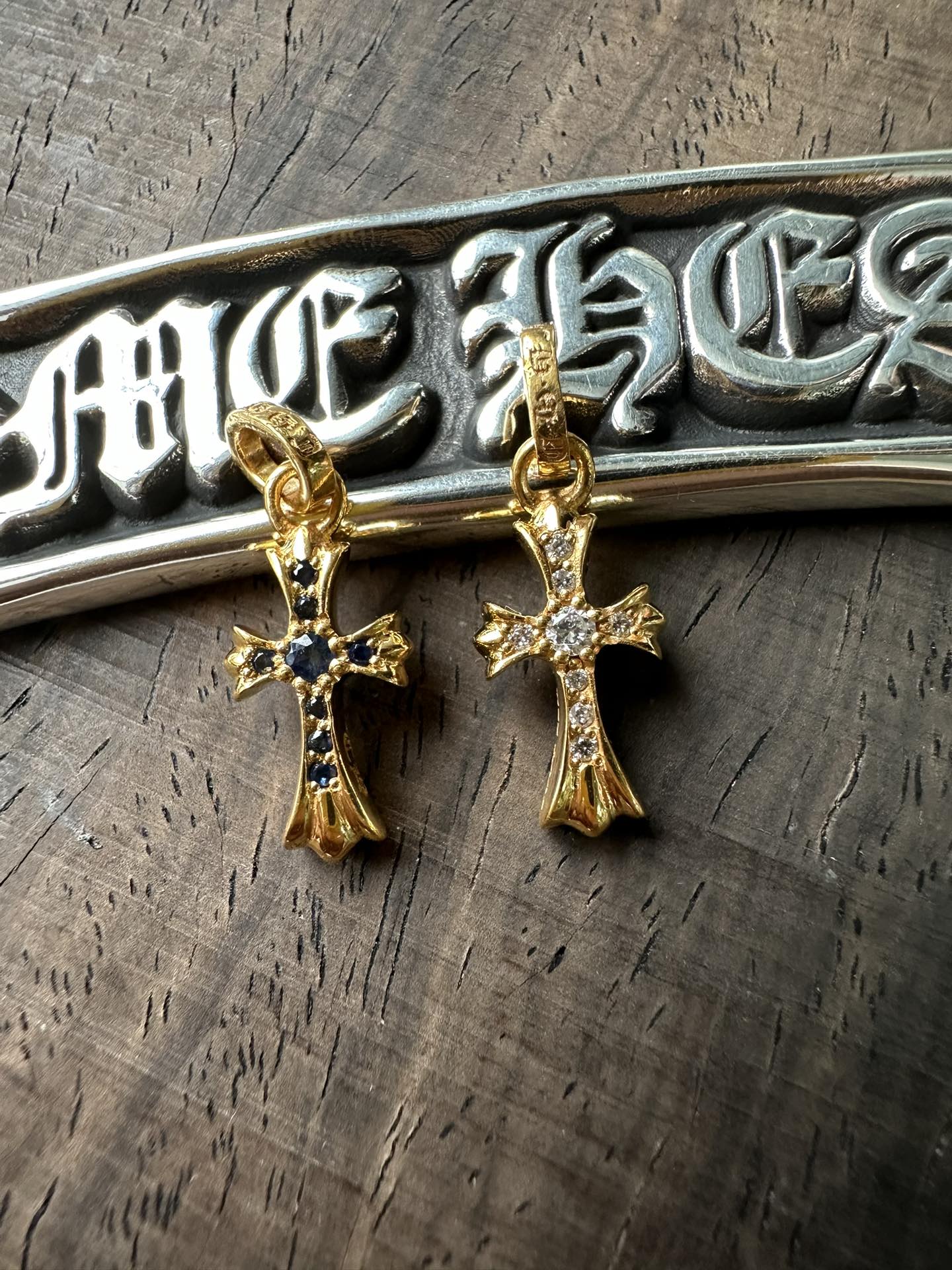 Earrings, gold-plated with custom diamond setting, 22k real gold customization