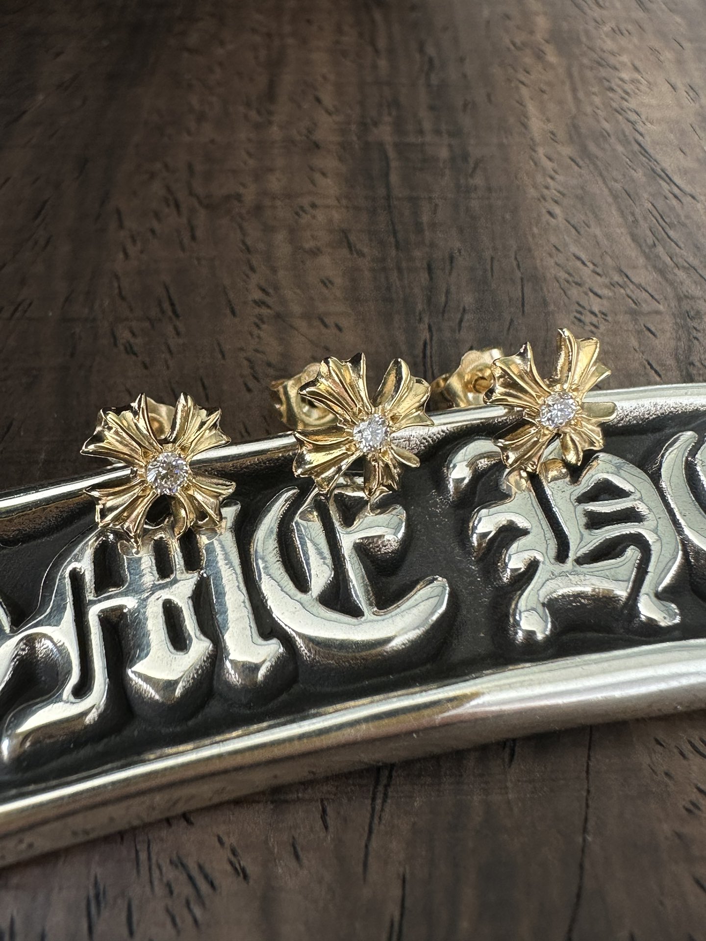 Earrings, gold-plated with custom diamond setting, 22k real gold customization