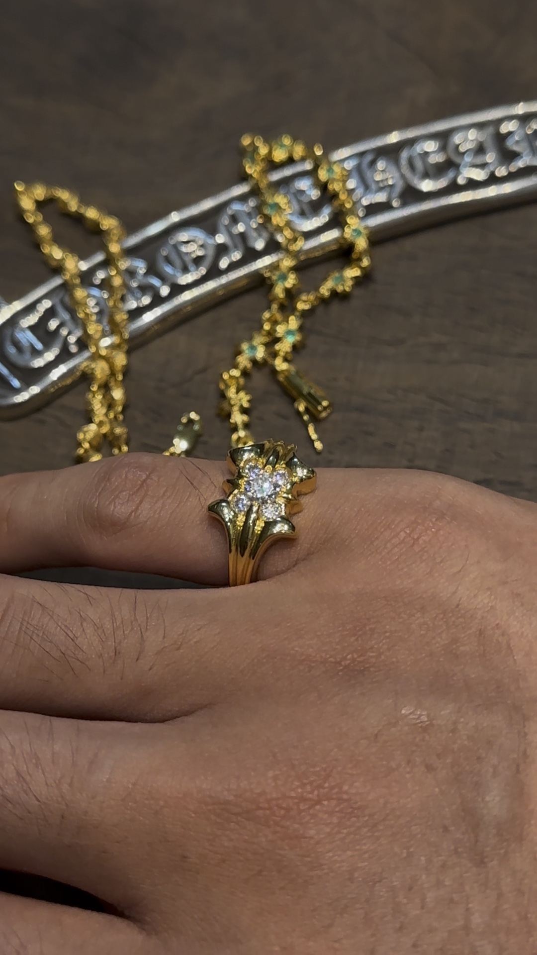 Custom order real shot: Ring, gold-plated diamond-set customization