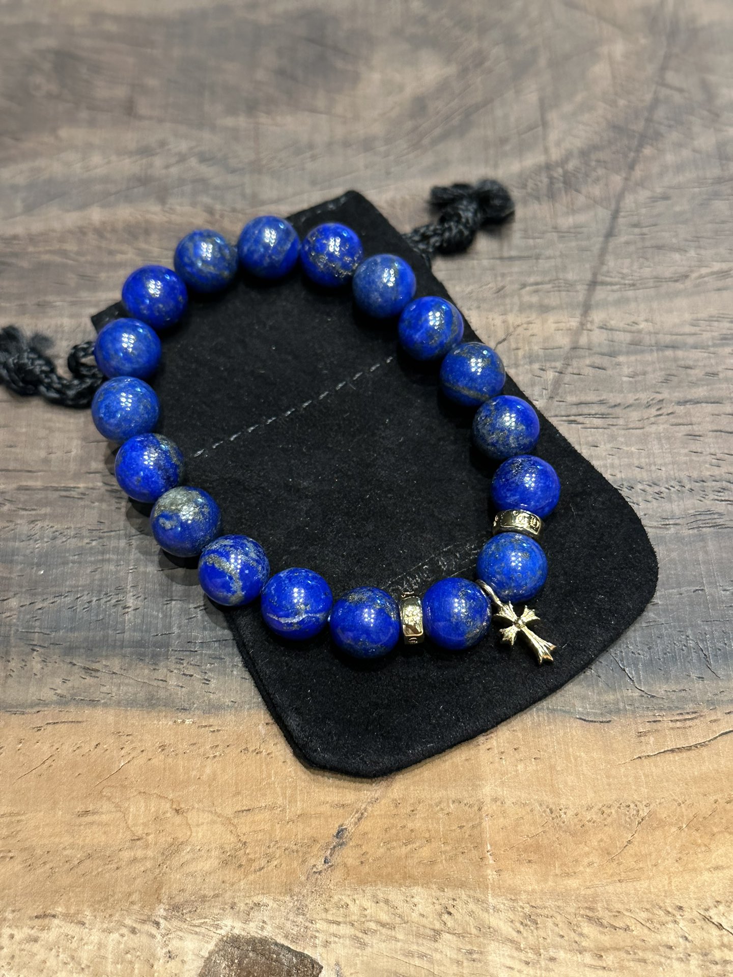 Gold-plated diamond-set custom, silver bead bracelet