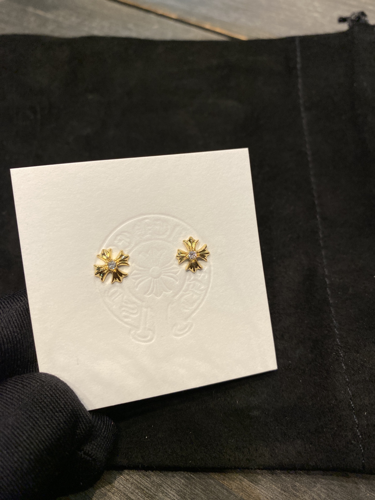 Earrings, gold-plated with custom diamond setting, 22k real gold customization