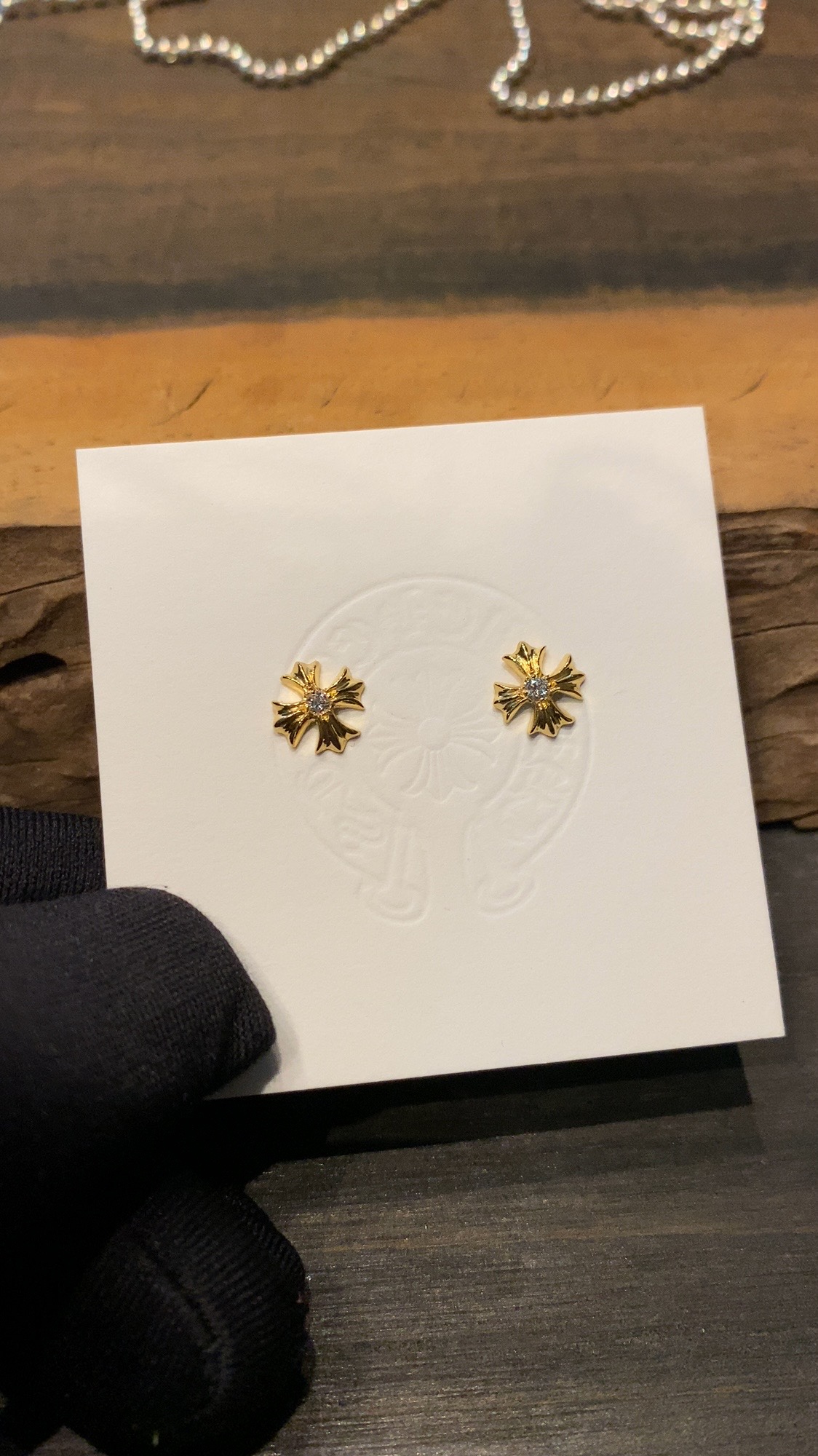 Earrings, gold-plated with custom diamond setting, 22k real gold customization