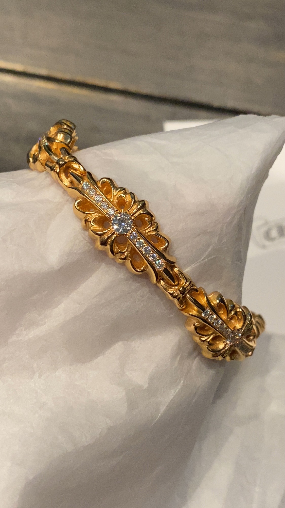 Custom Gold-Plated Diamond Setting, Bracelet Bangle