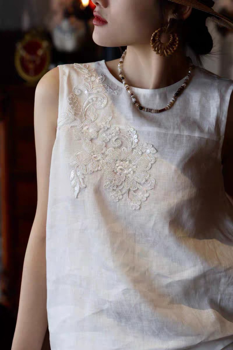 Linen Sleeveless Top & Wide Leg Pants Set - Elegant Beaded Embroidery 5 i1746172416717 1542 0 3