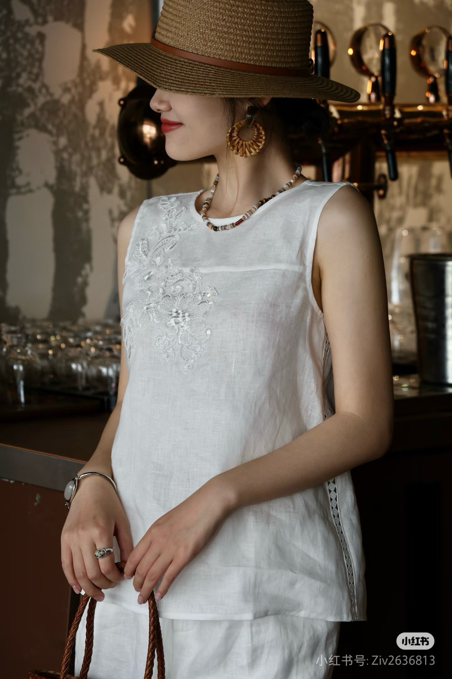 Linen Sleeveless Top & Wide Leg Pants Set - Elegant Beaded Embroidery 6 i1746172417224 2731 0 4