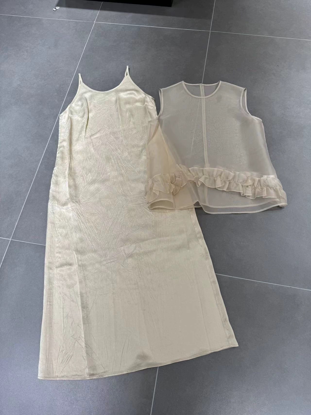 Elegant Silk Organza and Acetate Slip Dress Set - French Style, Ruffle Detail 9 i1749793808748 6480 0 7