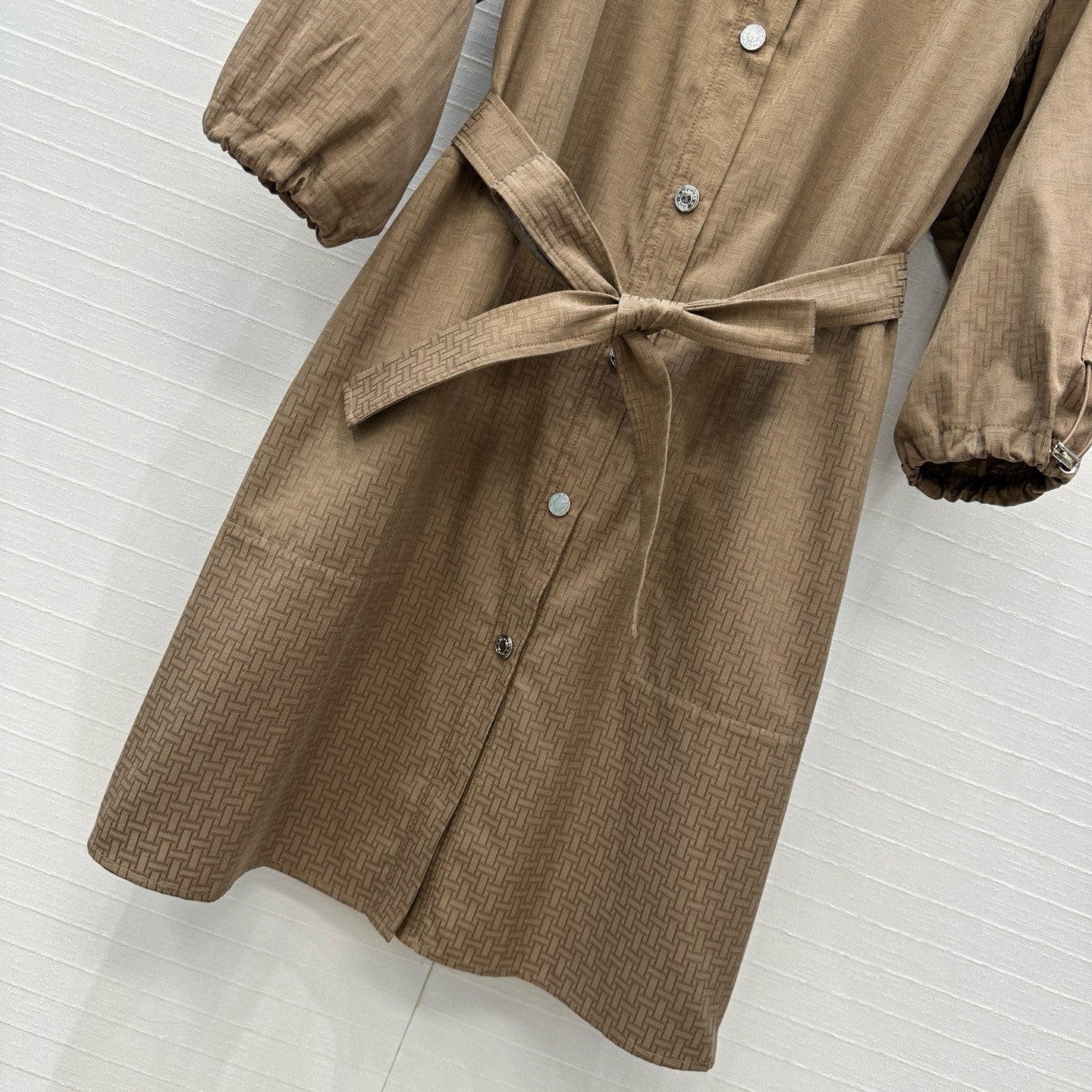 Hermes Jacquard Cotton Shirt Dress Lantern Sleeve Tie Waist - Chic & Slimming 8 i1752398693323 4802 0 6